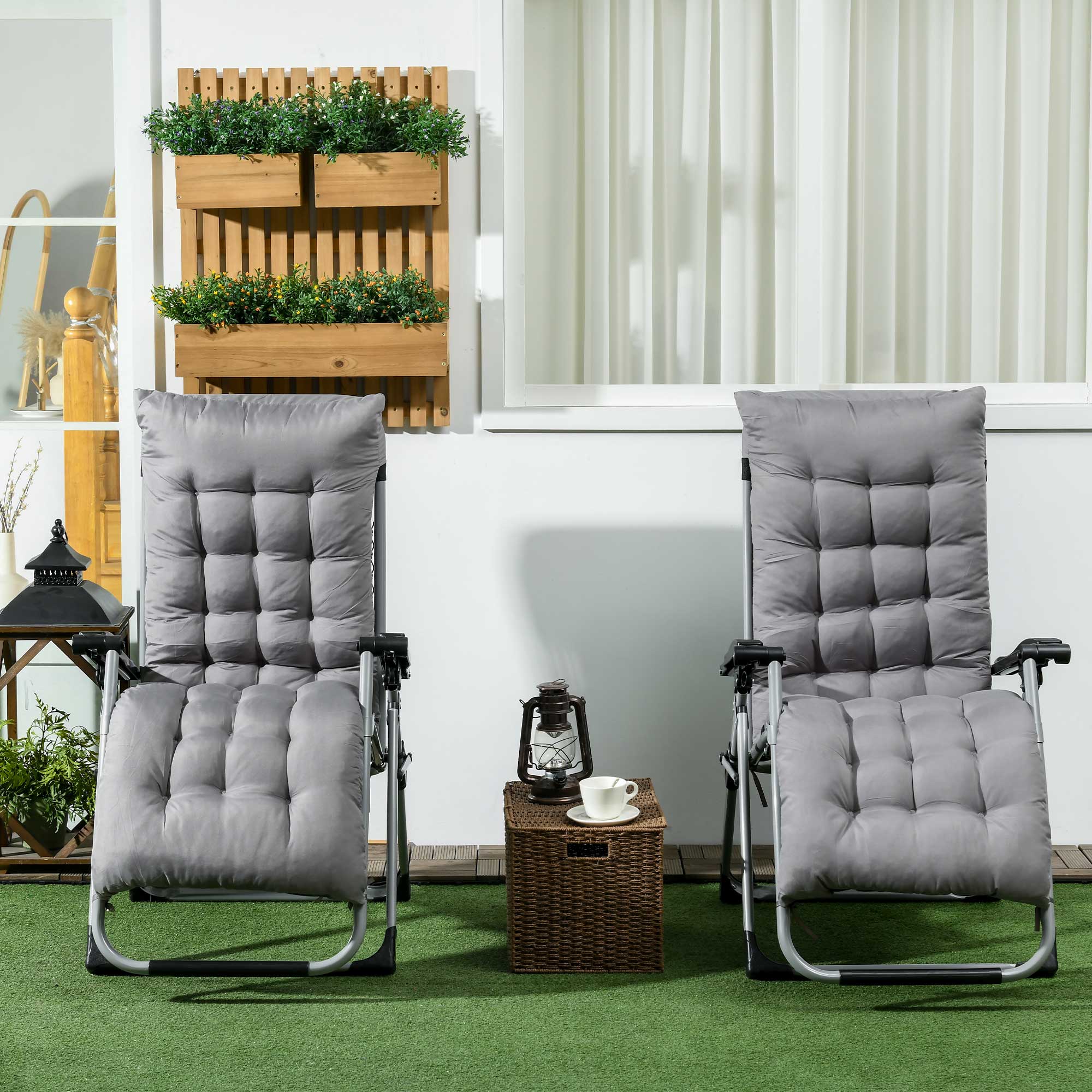 Reclining Zero Gravity Chair Set of 2, Folding Garden Chairs Set w/ Cushion, Dark Grey - Image 4