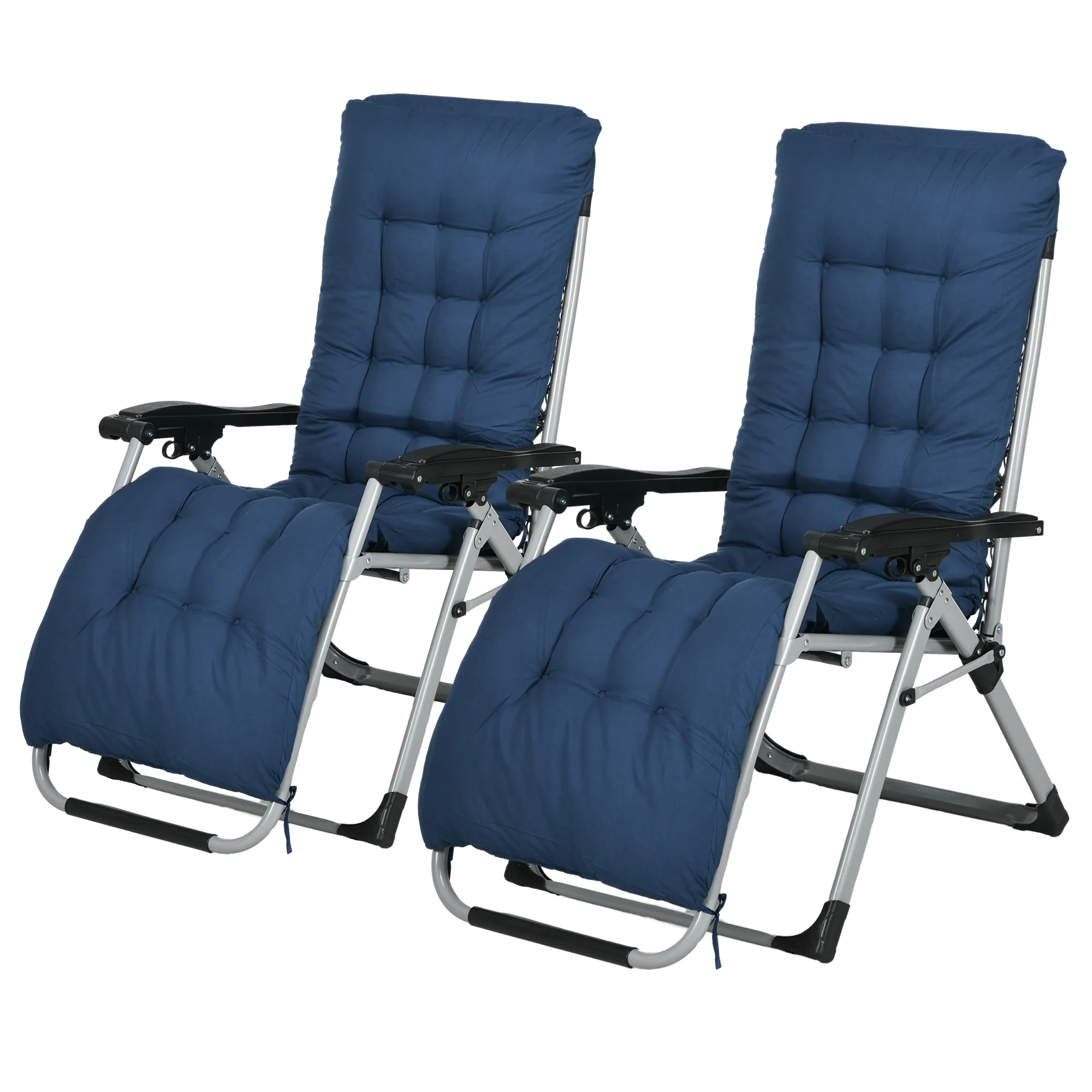 Reclining Zero Gravity Chair Set of 2, Folding Garden Chairs Set w/ Cushion, Dark Blue - Image 2