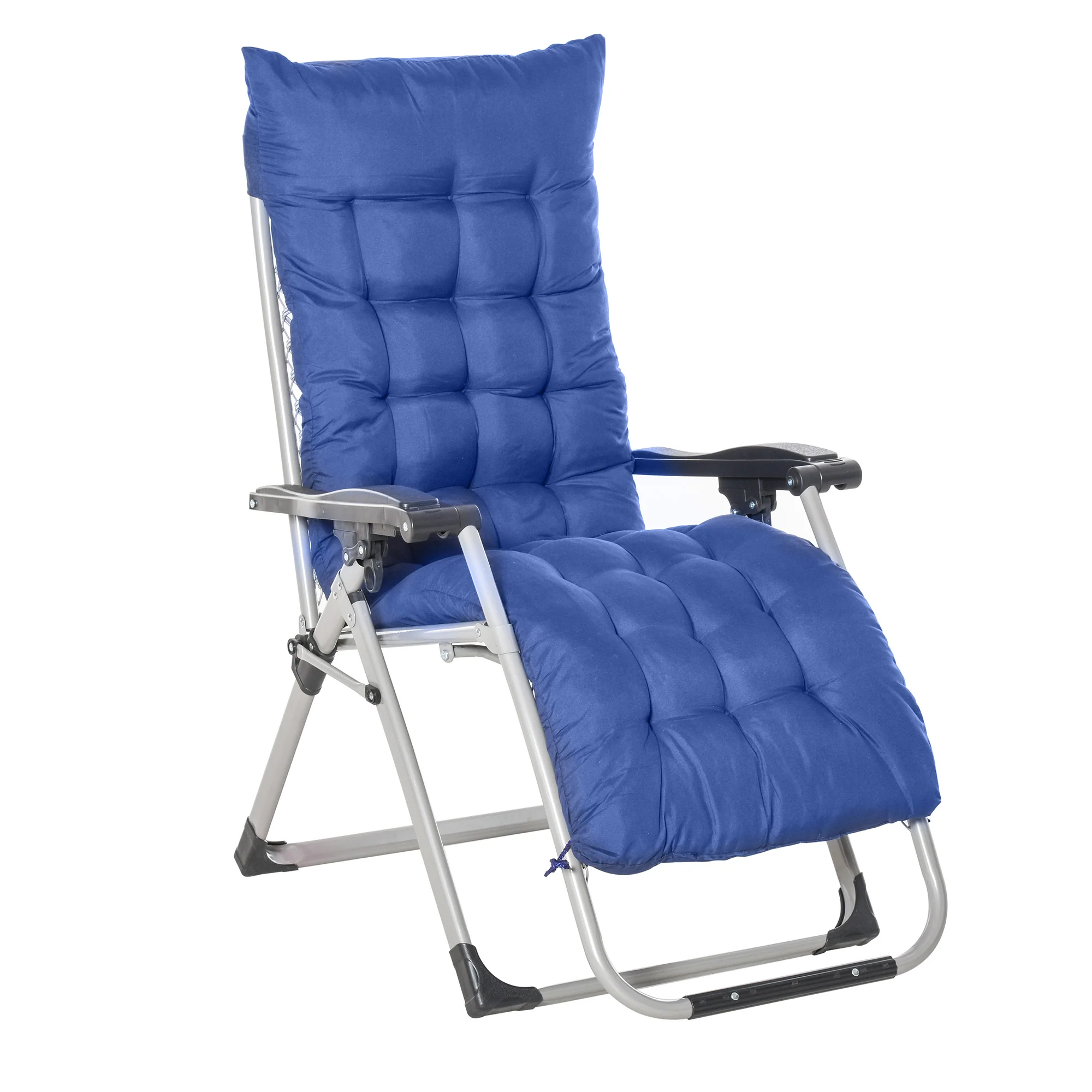 Reclining Zero Gravity Chair w/ Adjustable Backrest, Folding Garden Sun Lounger, Dark Blue - Image 12