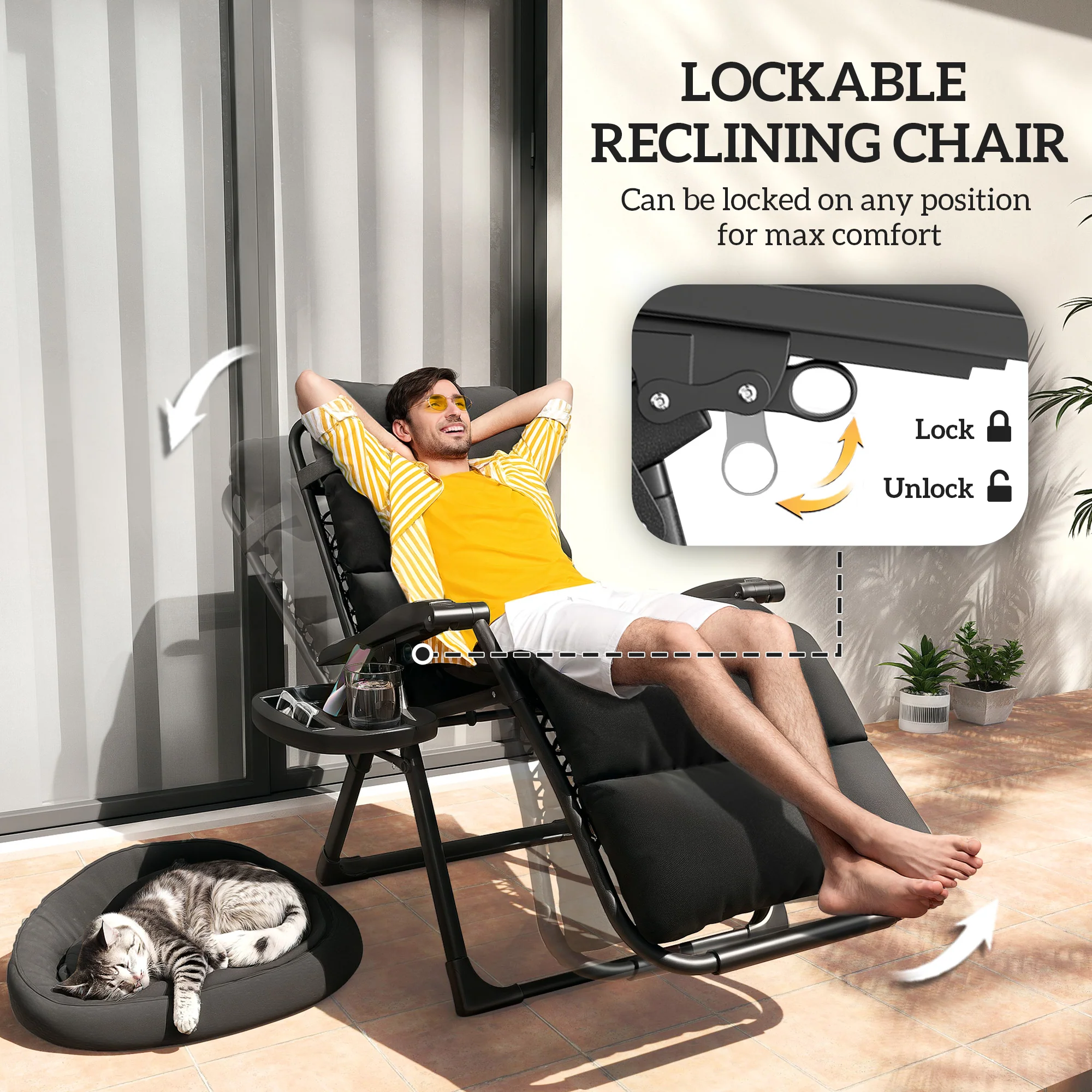 2pcs Reclining Zero Gravity Chair with Adjustable Backrest, Folding Garden Sun Lounger with Removable Cushion, Grey - Image 6