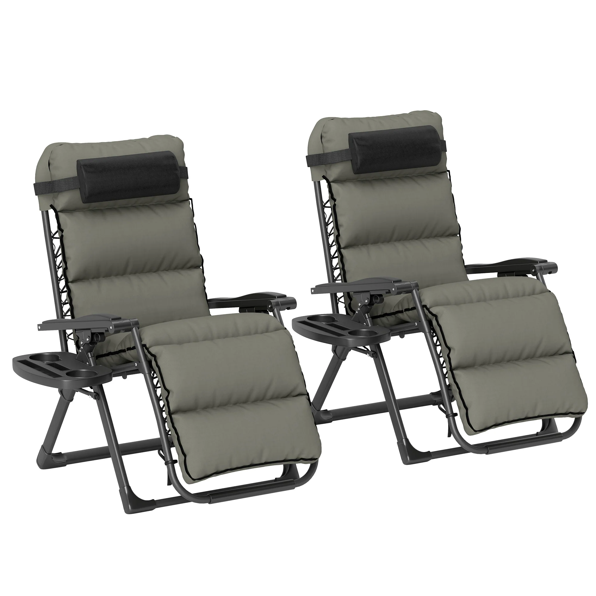 2pcs Reclining Zero Gravity Chair with Adjustable Backrest, Folding Garden Sun Lounger with Removable Cushion, Grey - Image 12