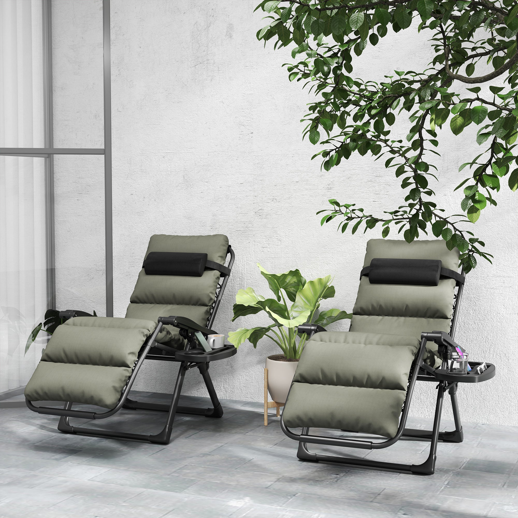 2pcs Reclining Zero Gravity Chair with Adjustable Backrest, Folding Garden Sun Lounger with Removable Cushion, Grey - Image 4