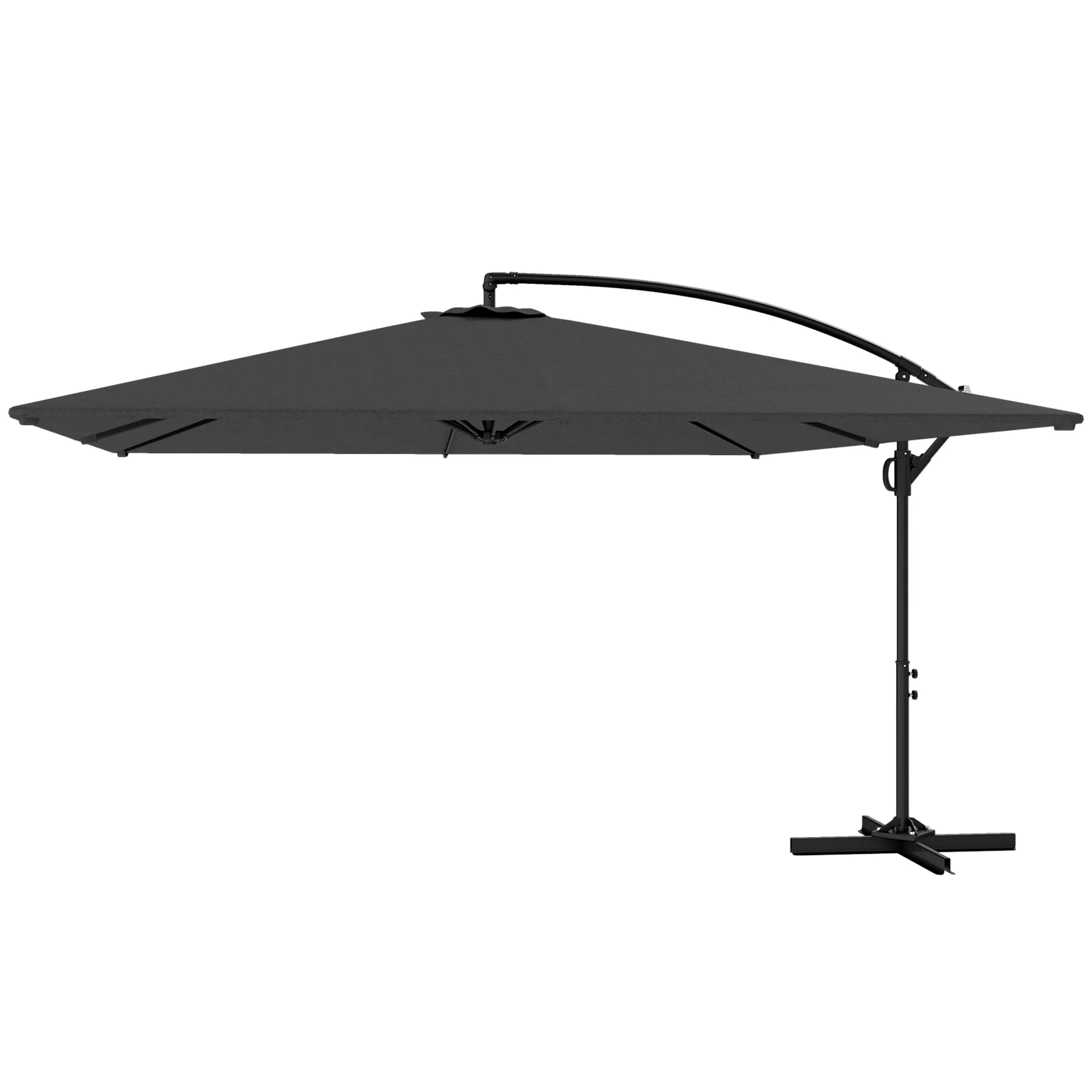 Rectangular Cantilever Parasol 111" x 150.4", Outdoor Garden Umbrella with Crank, Cross Base, Adjustable Tilt, 360¡ã Rotation, UV Protection UPF50+, Grey - Image 2