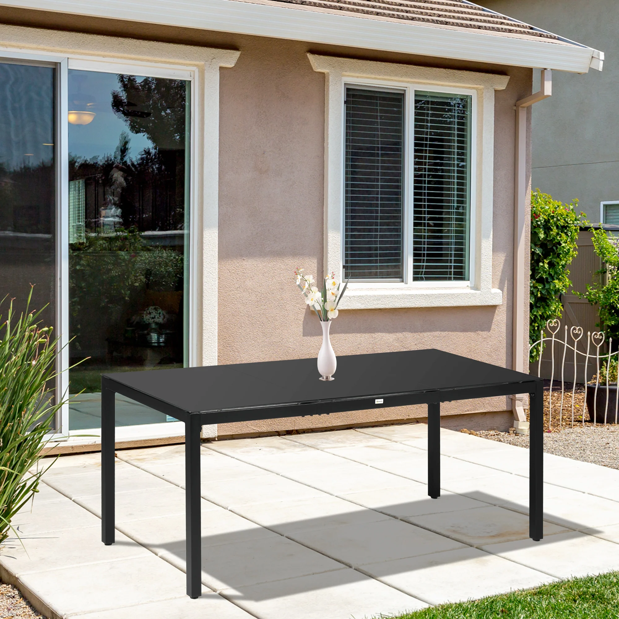 Rectangular Outdoor Dining Table for 8 People with Tempered Glass Top and Aluminum Frame, Black 70.9" x 31.5" x 28.3" - Image 4