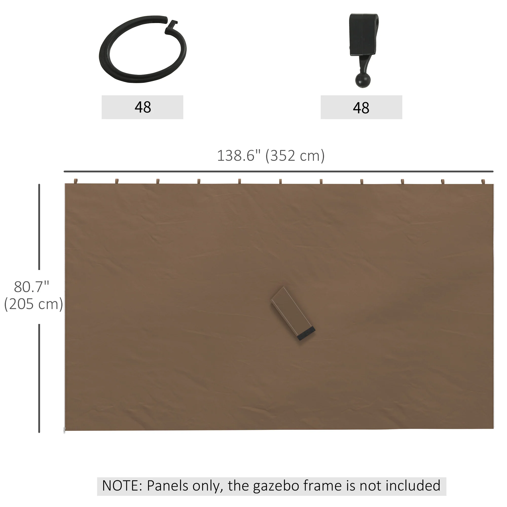 10' x 13' Universal Gazebo Sidewall Set (4 Panels) with Hooks, Dark Brown - Image 5