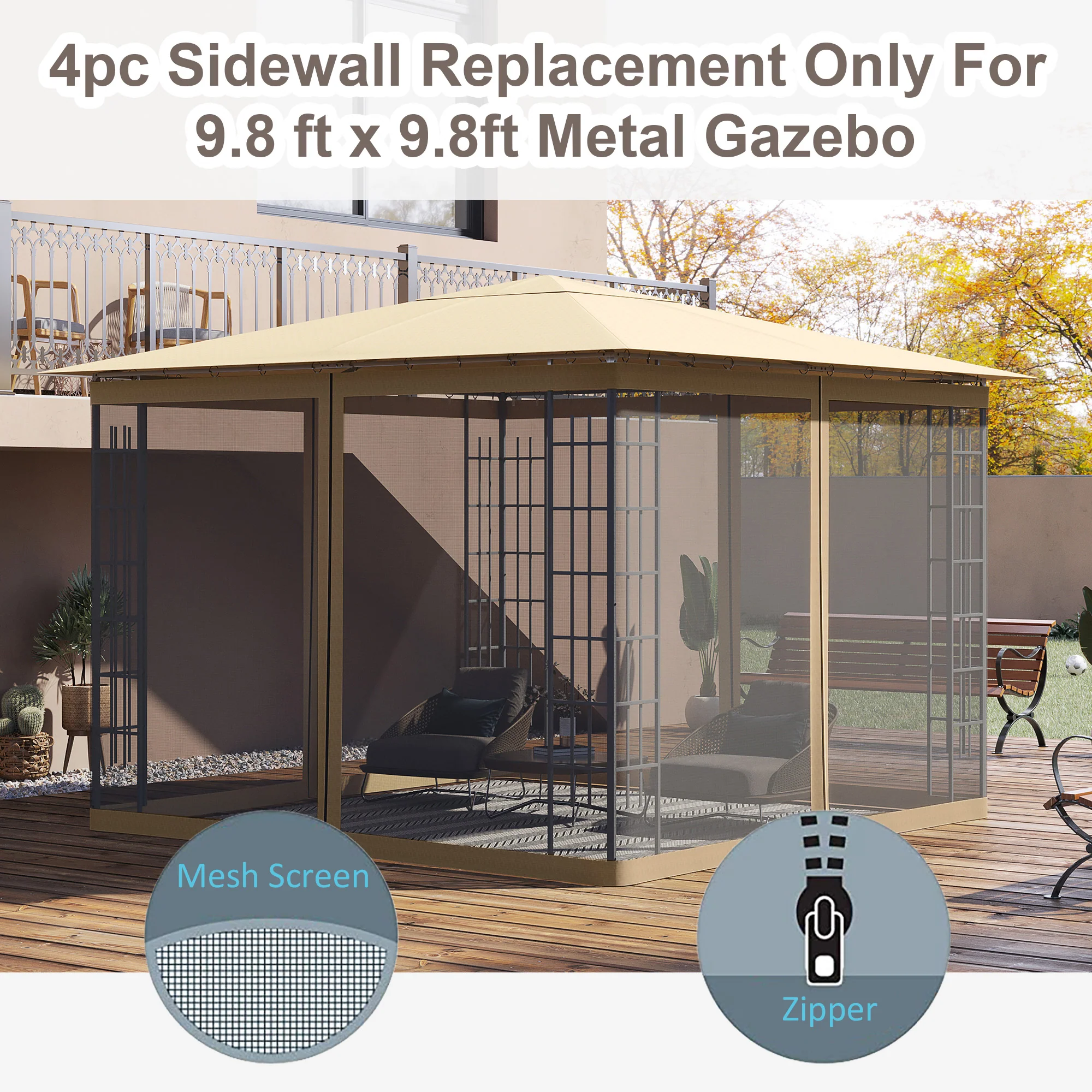 Replacement Mosquito Netting for Gazebo 10' x 10'with Zippers, Beige - Image 6