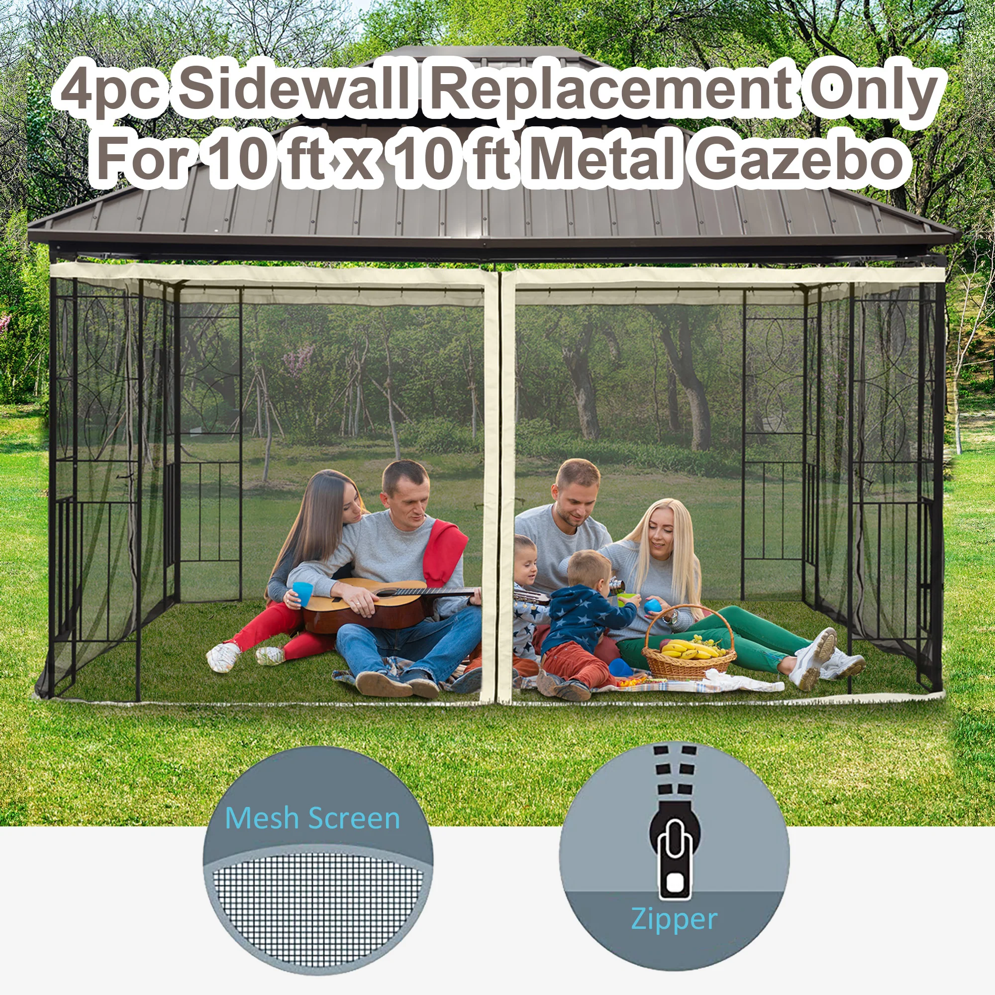 Replacement Mosquito Netting for Gazebo 10' x 12'with Zippers, Cream White - Image 6