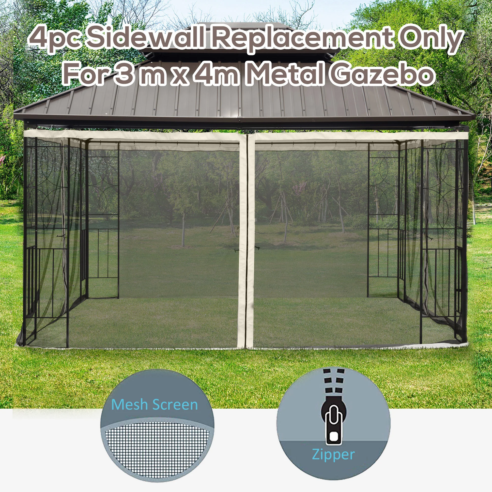 Replacement Mosquito Netting for Gazebo 10' x 13'with Zippers, Cream White - Image 6