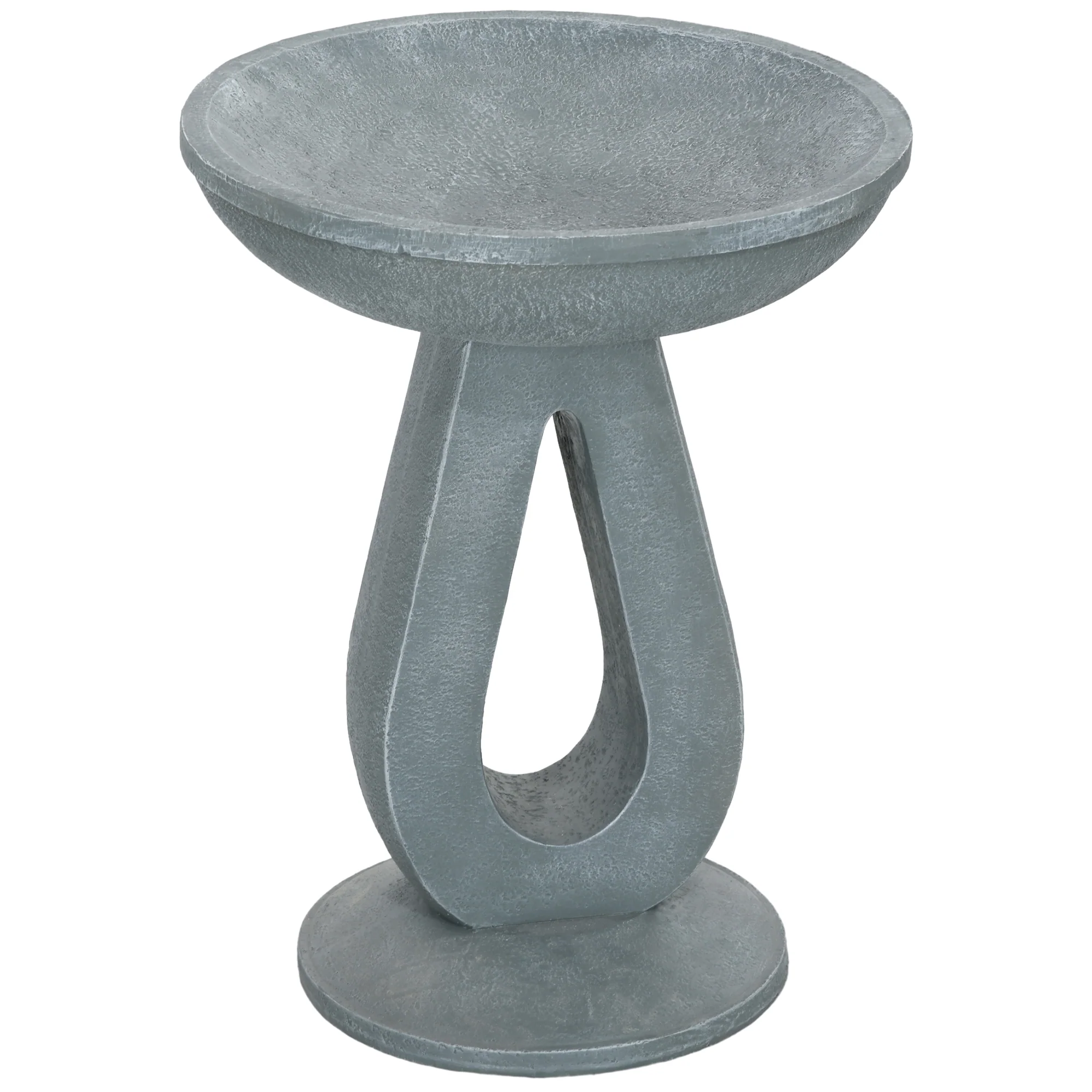20.1" Tall Round Birdbath with Stone Look, Freestanding Resin Bird Feeder for Outdoors, Grey - Image 12
