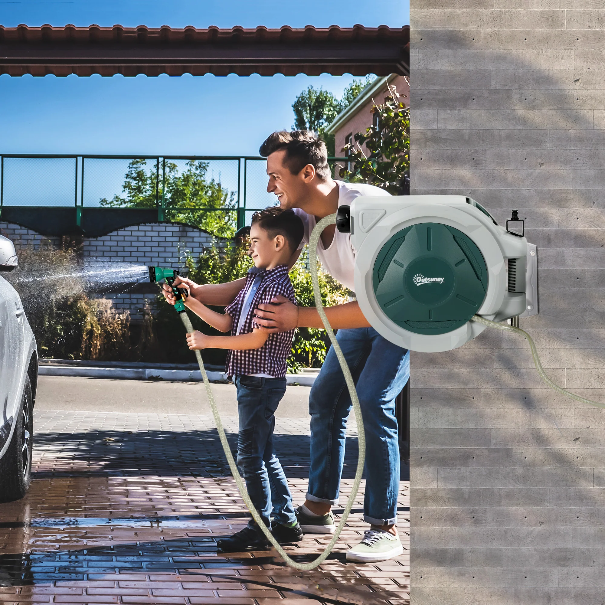 1/2 in x 65ft Wall Mounted Garden Hose Reel, Retractable Water Hose Reel with Auto Rewind, Any Length Lock, Green - Image 4