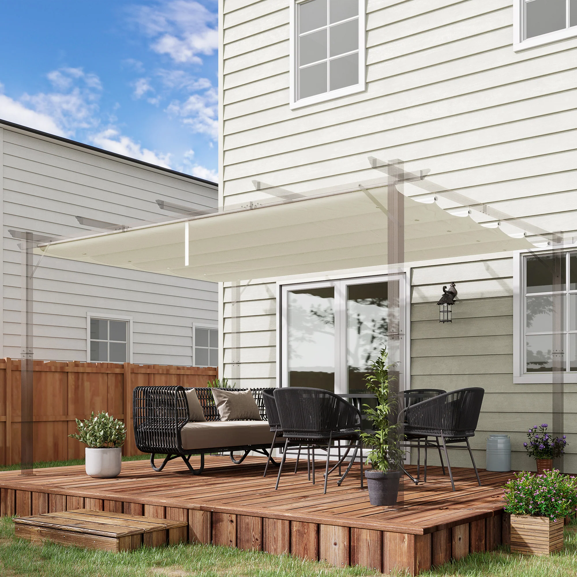 Retractable Pergola Shade Cover, Replacement Canopy Fabric for 4 x 3m Pergola, Cream White - Image 3