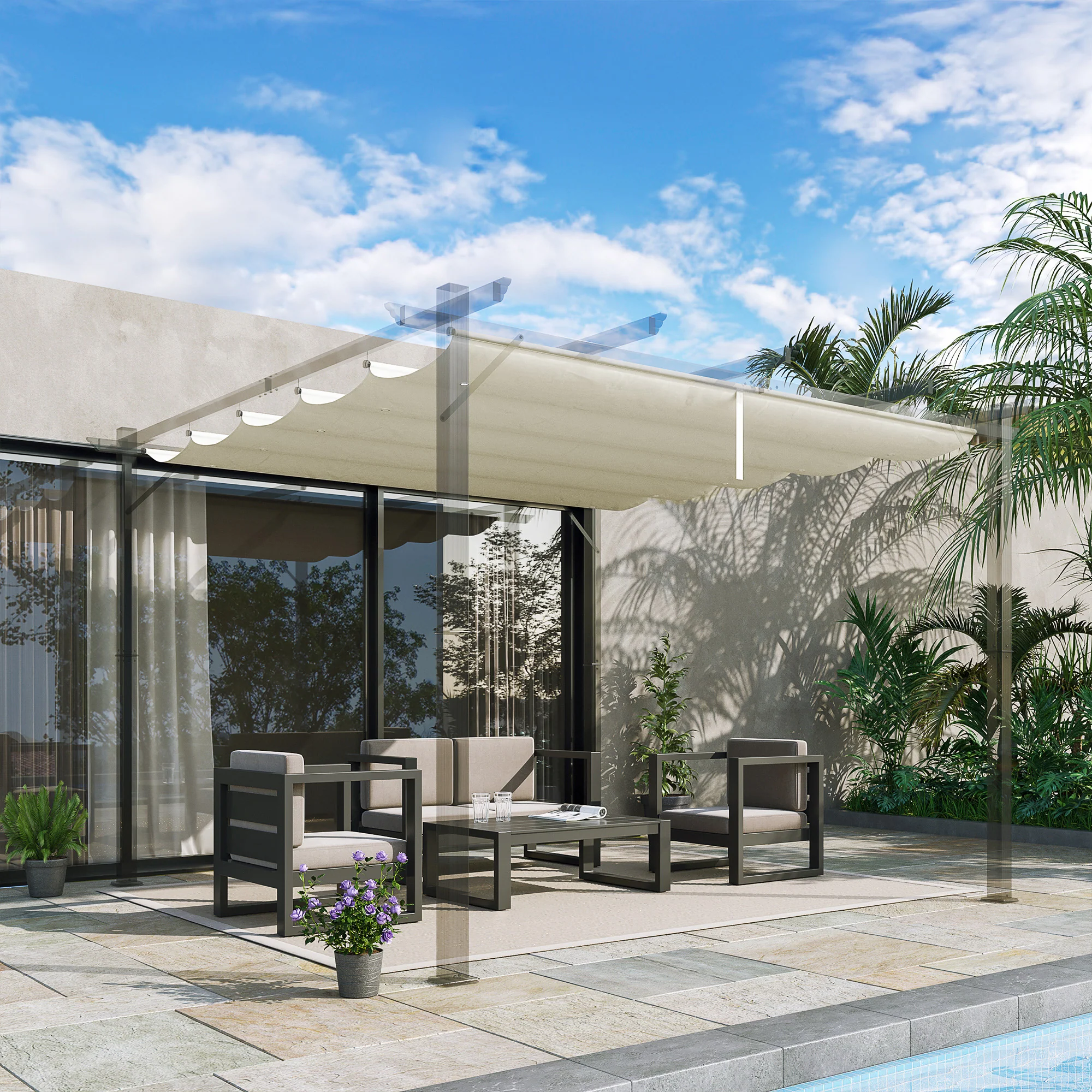 Retractable Replacement Pergola Canopy for 10' x 10' Pergola, White - Image 4