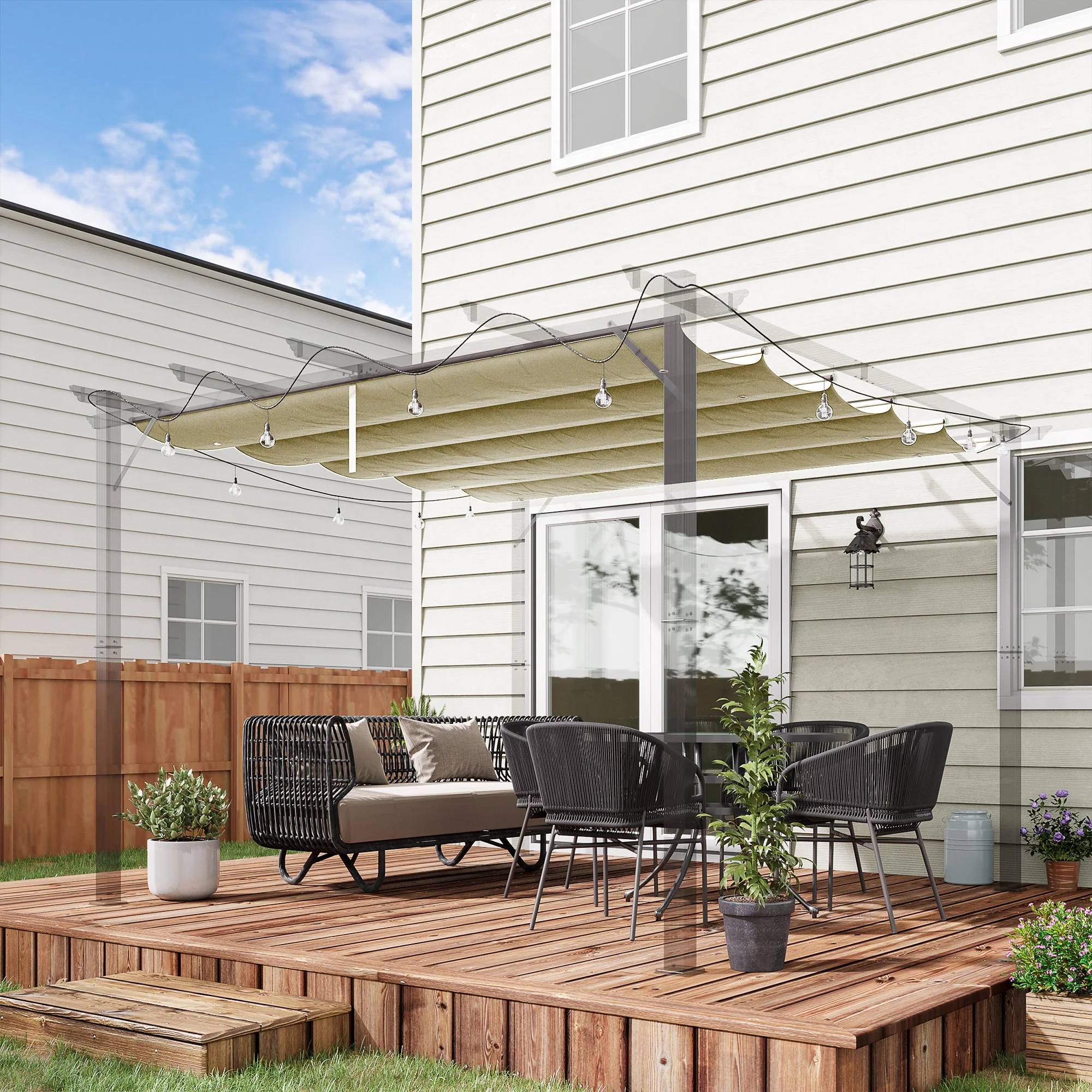 Retractable Replacement Pergola Canopy for 10' x 13' Pergola, Beige - Image 4