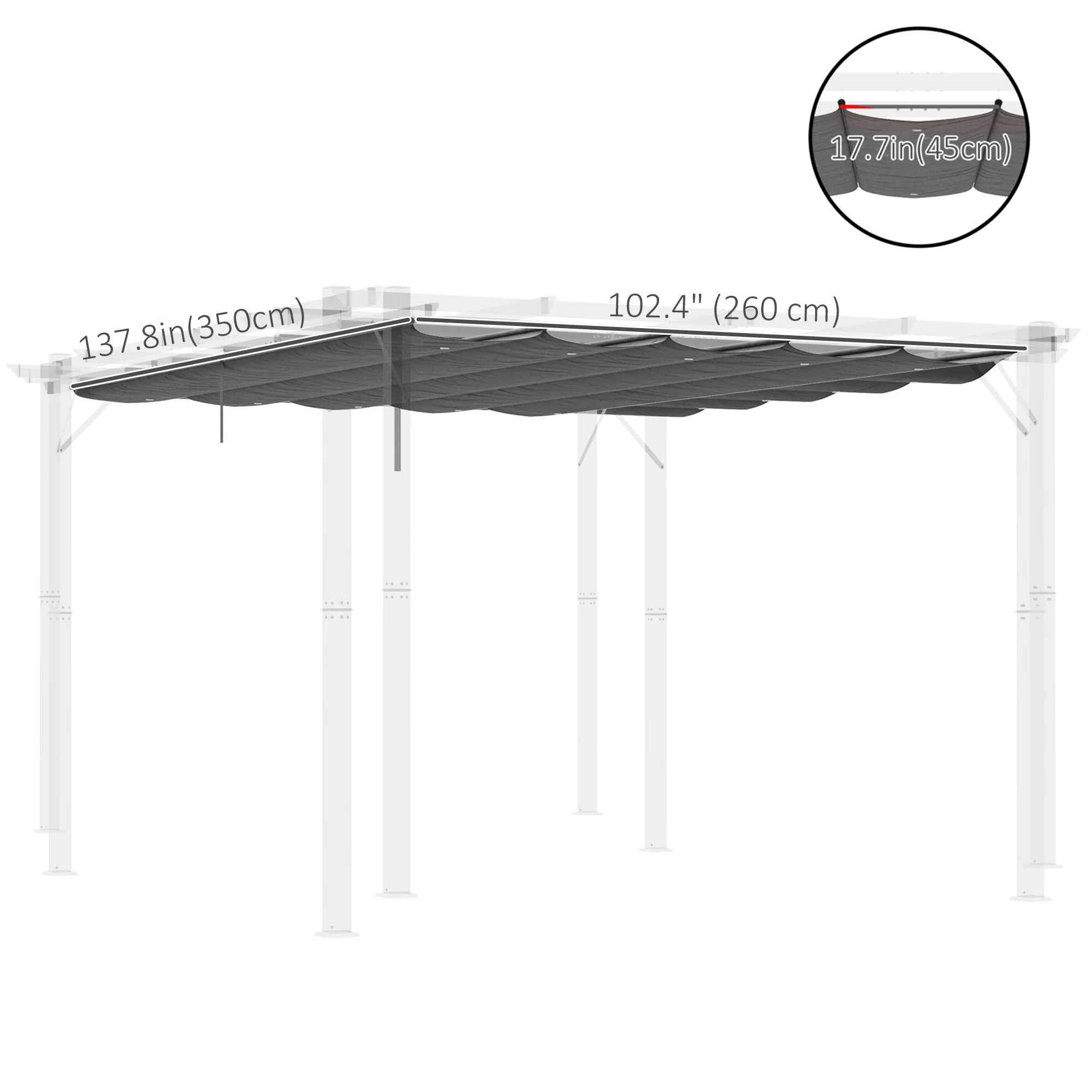 Retractable Replacement Pergola Canopy for 10' x 13' Pergola, Dark Grey - Image 5