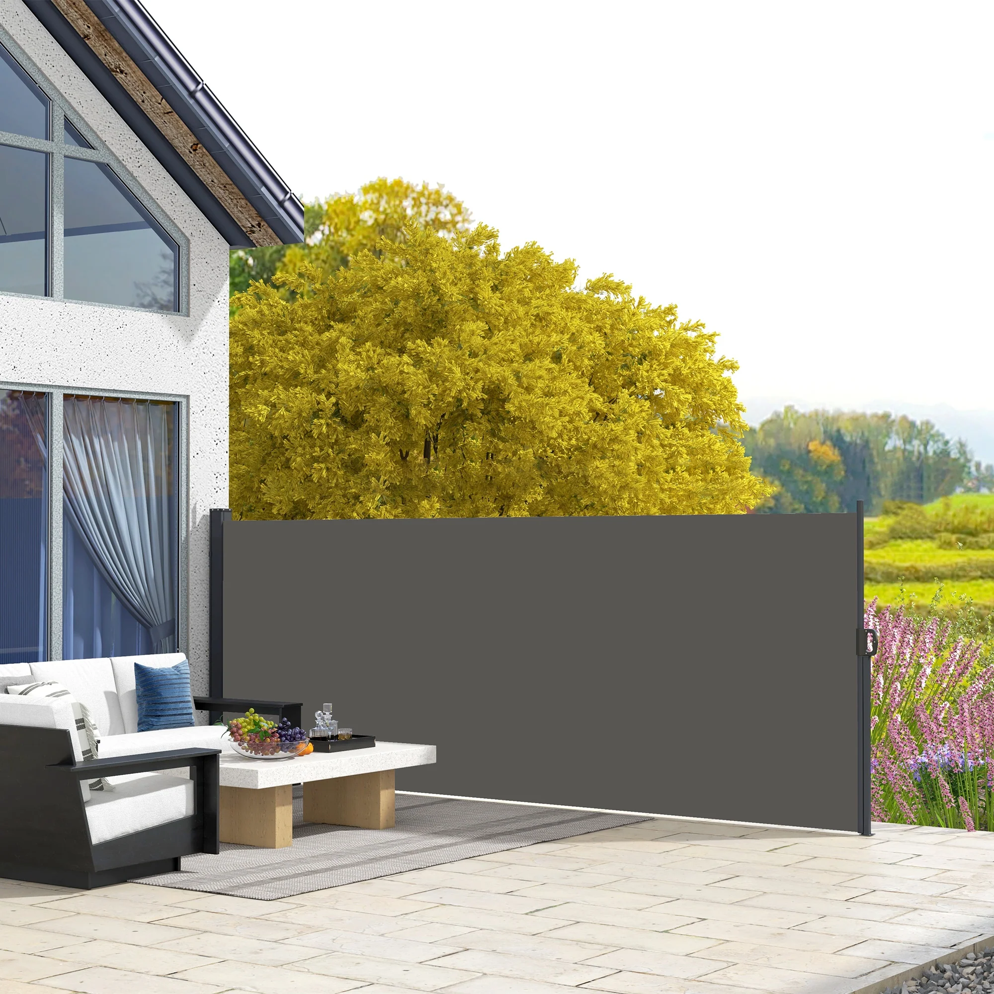 Retractable Side Awning, Garden Privacy Screen Divider, Full Cassette Wind Breaker for Hot Tub, Balcony, Terrace, Pool, 400 x 160cm, Dark Grey - Image 4