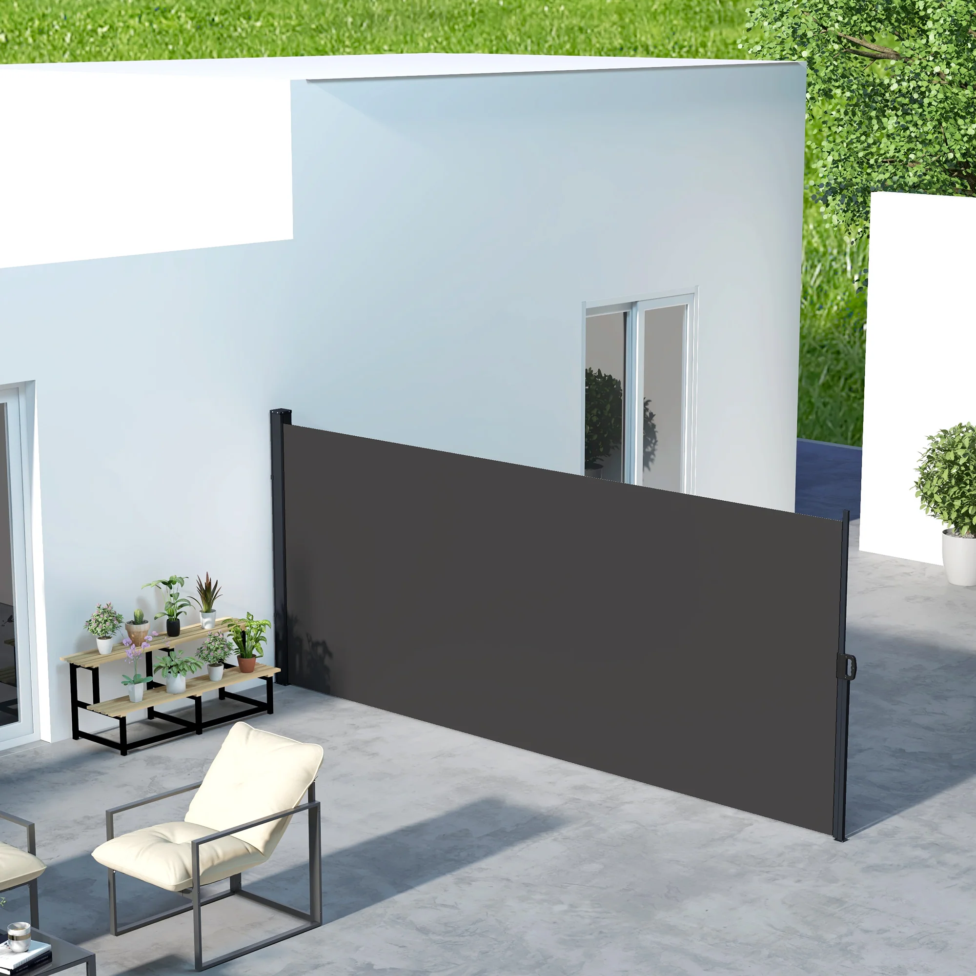 Retractable Side Awning, Garden Privacy Screen Divider, Full Cassette Wind Breaker for Hot Tub, Balcony, Terrace, Pool, 400 x 160cm, Black - Image 3