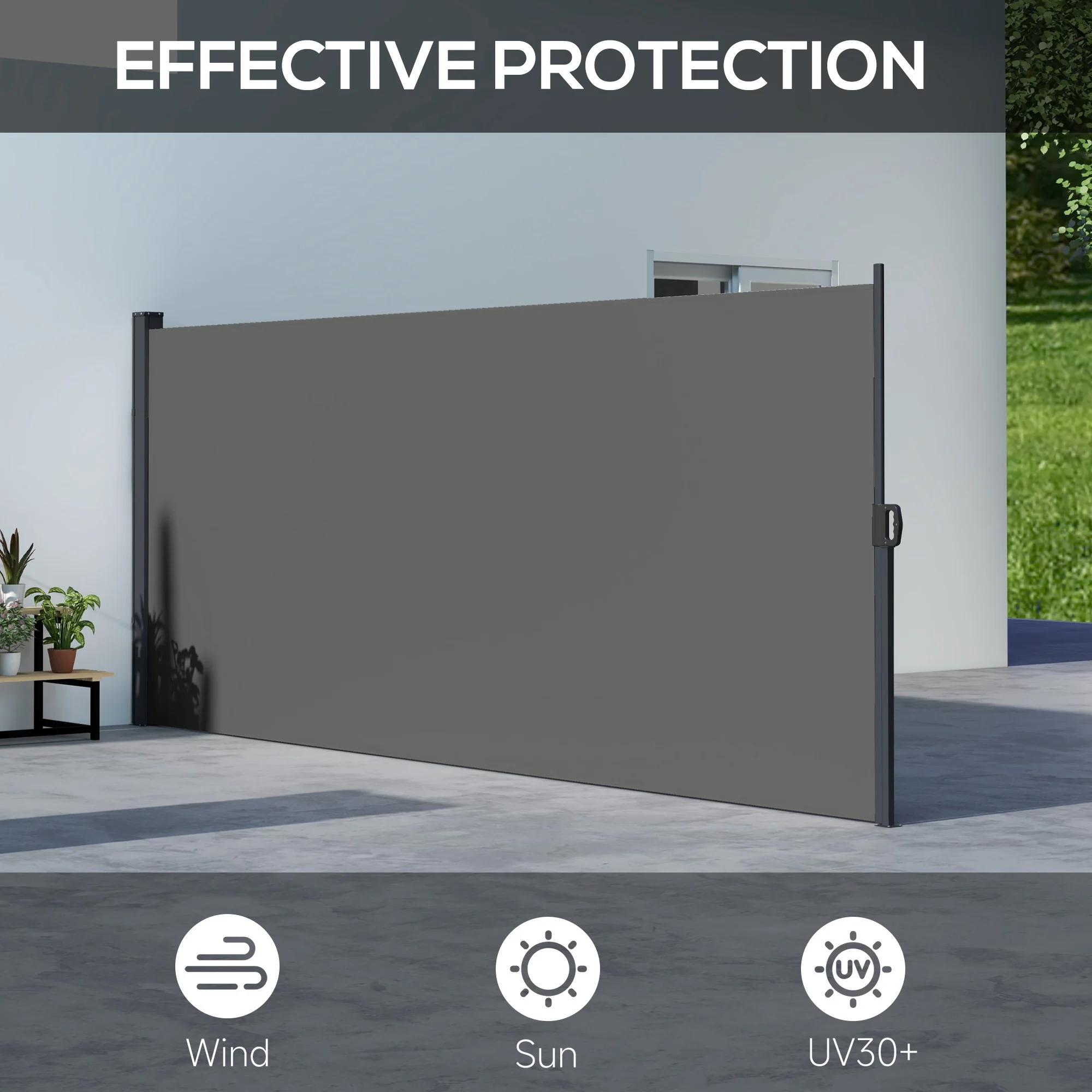 Retractable Side Awning, Garden Privacy Screen Divider, Full Cassette Wind Breaker for Hot Tub, Balcony, Terrace, Pool, 400 x 160cm, Dark Grey - Image 6