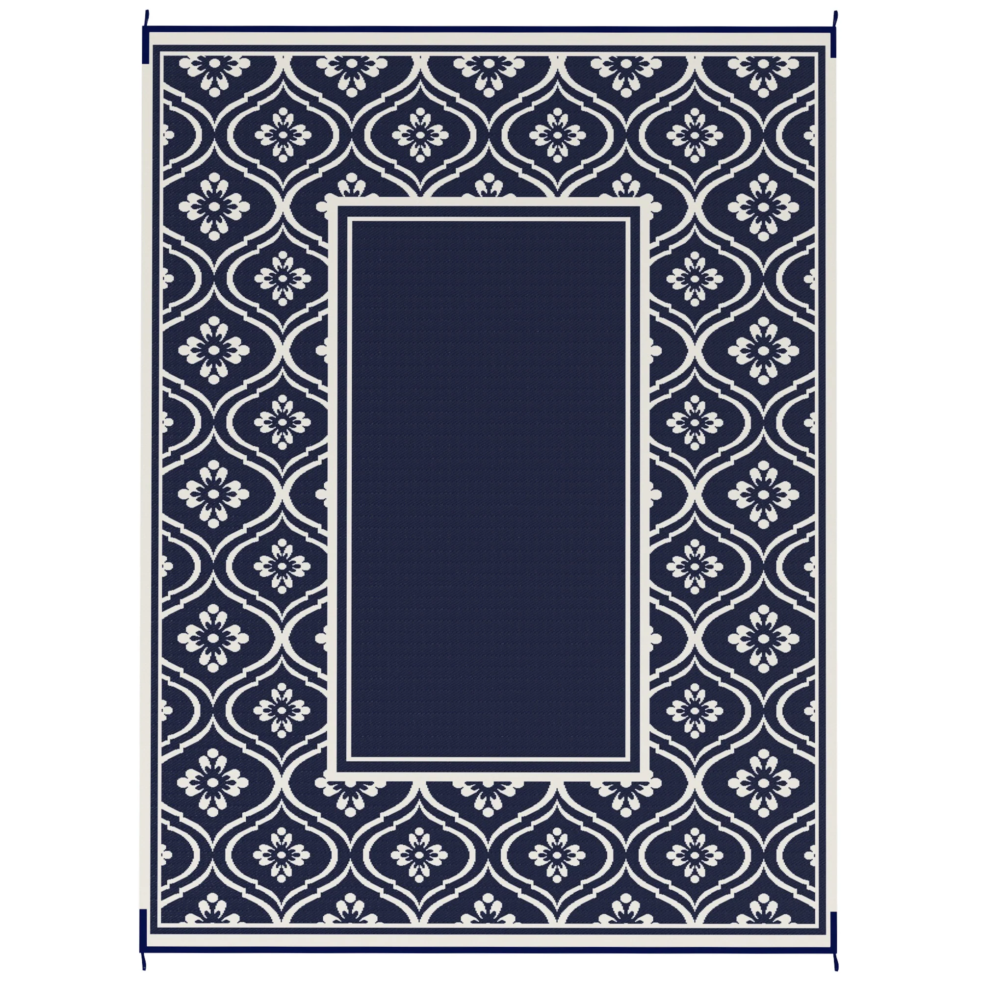 9' x 12' Patio Reversible Outdoor RV Rug with Carry Bag, Gourd Border, White & Blue - Image 12