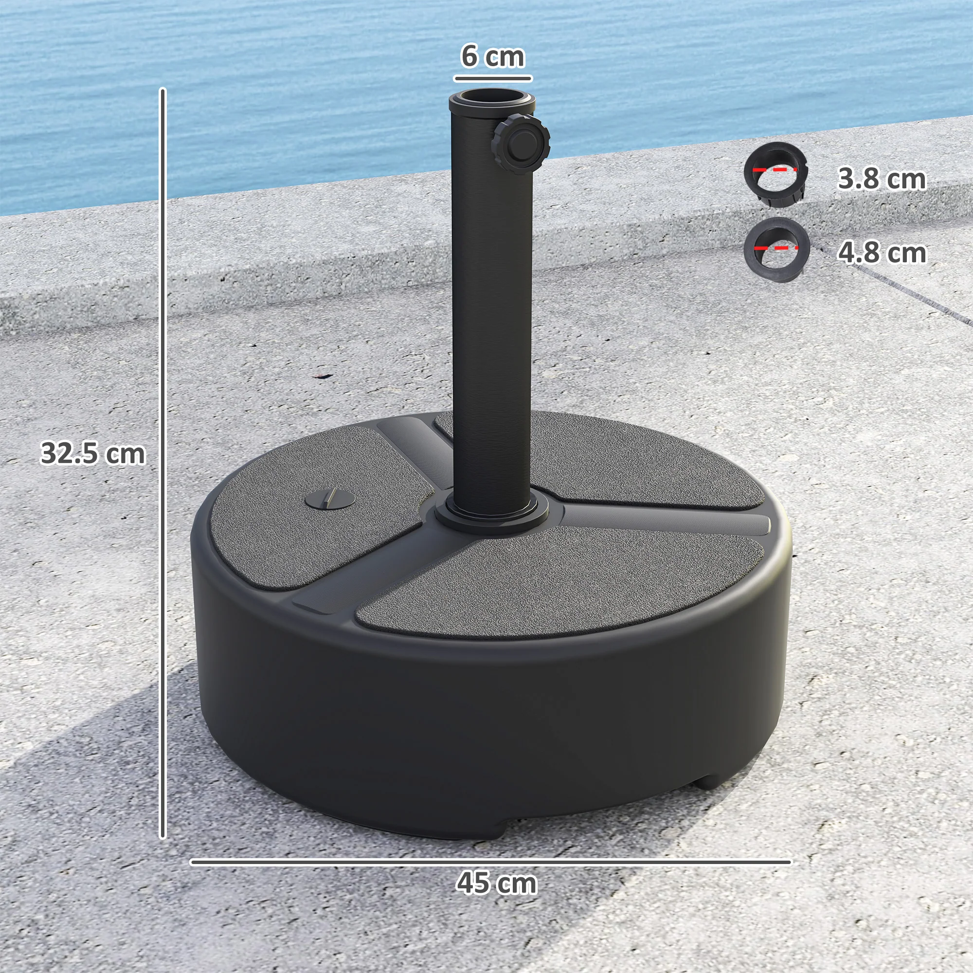 Garden Parasol Base for 38, 48 mm Poles, Filled Up to 20kg Stand or 18kg Water, Black - Image 5