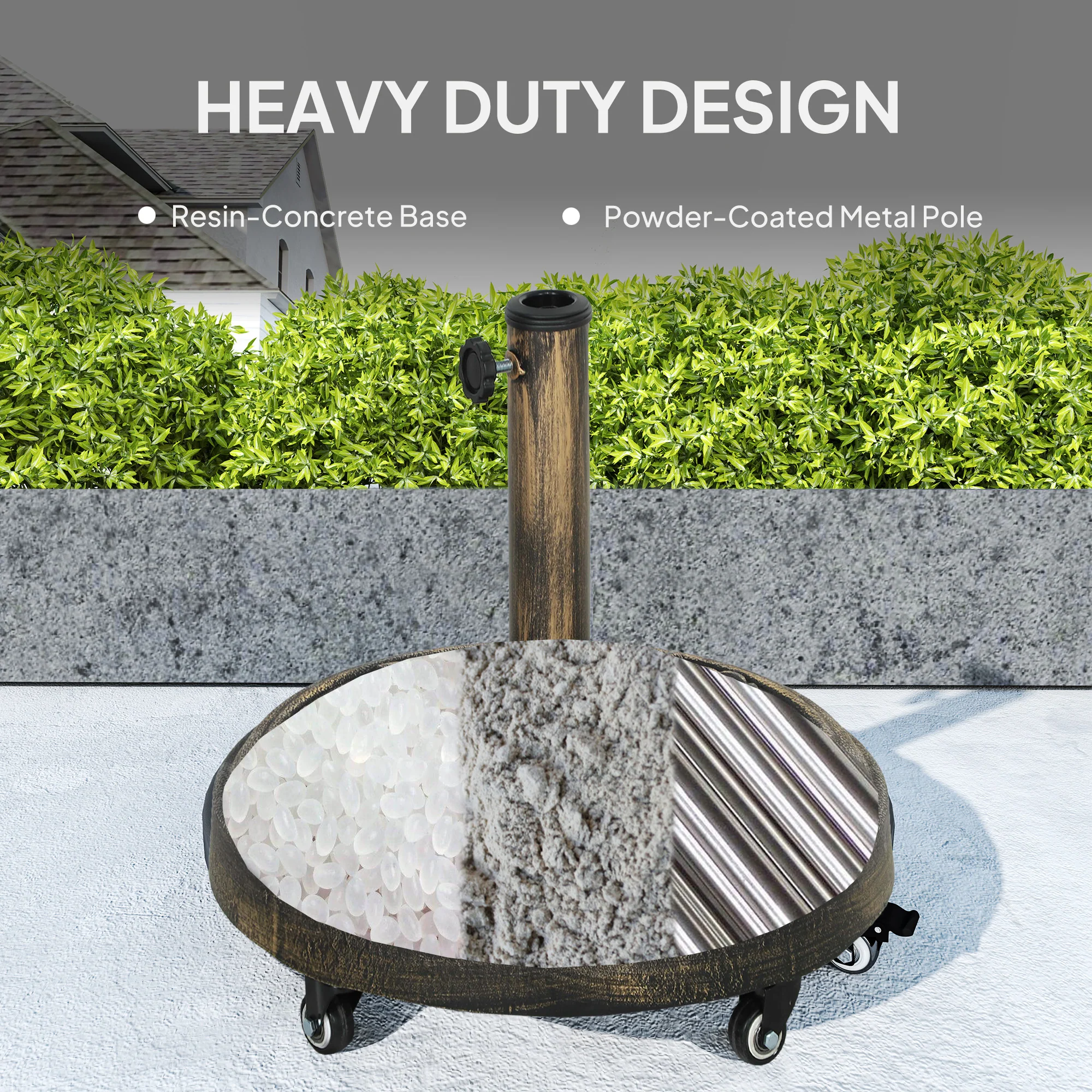 46lb Wheeled Resin Umbrella Stand, for 1.3"/1.5"/1.9" Poles, Bronze - Image 7