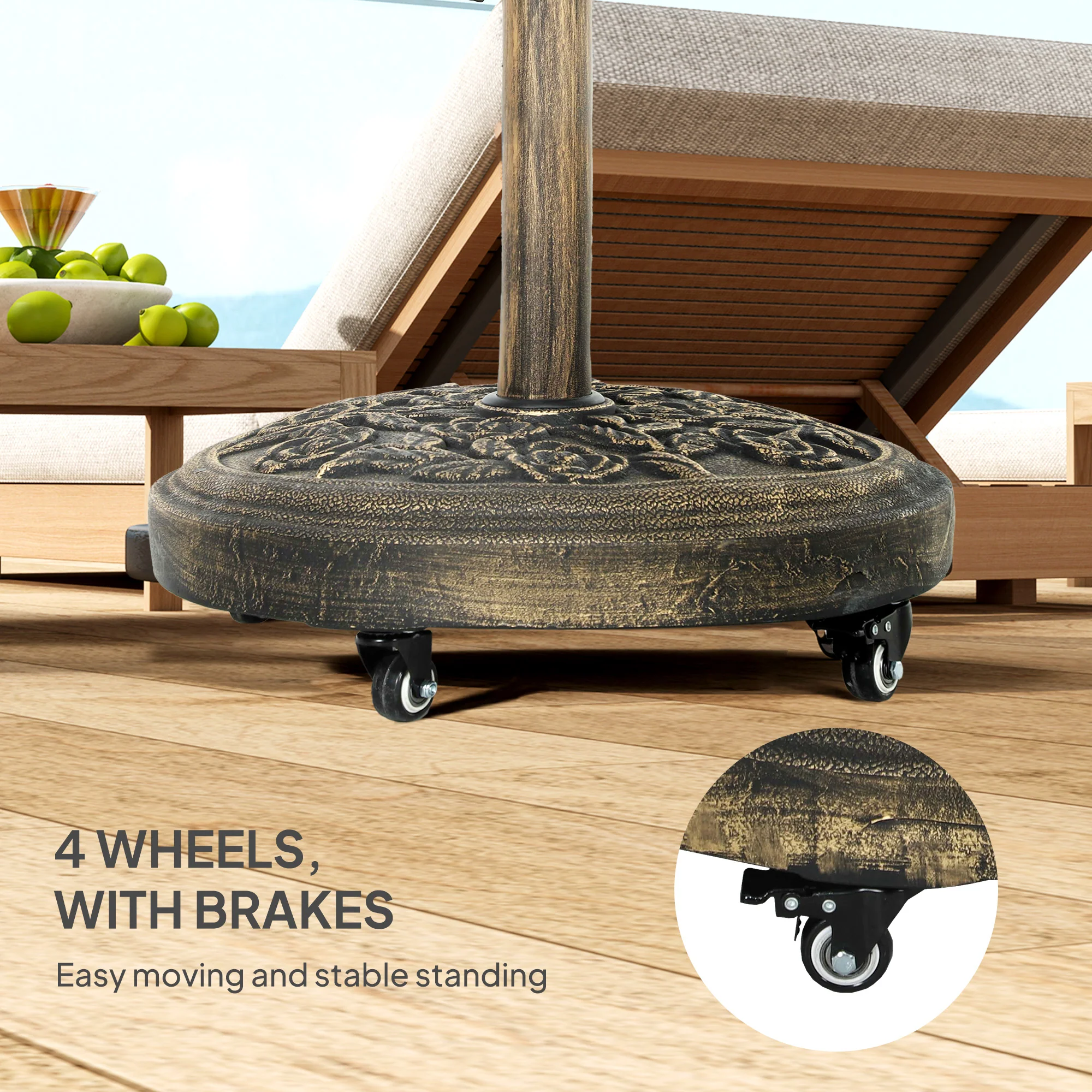 46lb Wheeled Resin Umbrella Stand, for 1.3"/1.5"/1.9" Poles, Bronze - Image 8