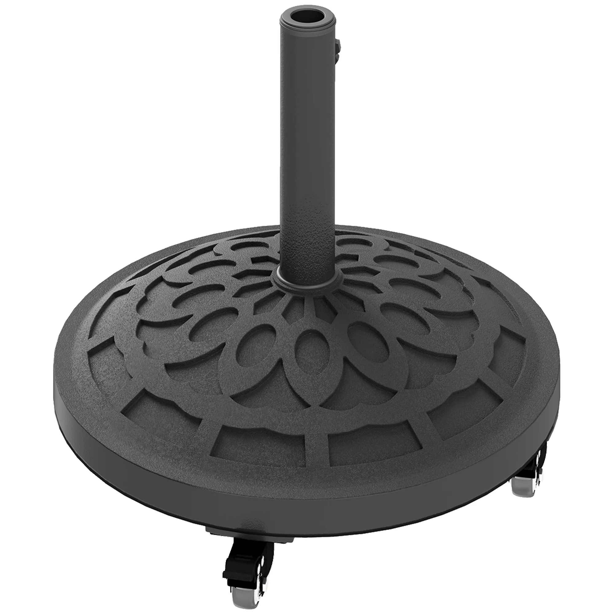 Round Patio Umbrella Base with Wheels, 46 lbs Resin Umbrella Stand Base, Heavy Duty Patio Umbrella Holder for 1.3"/1.5"/1.9" Umbrella Poles for Outdoor, Lawn, Poolside, Black - Image 2
