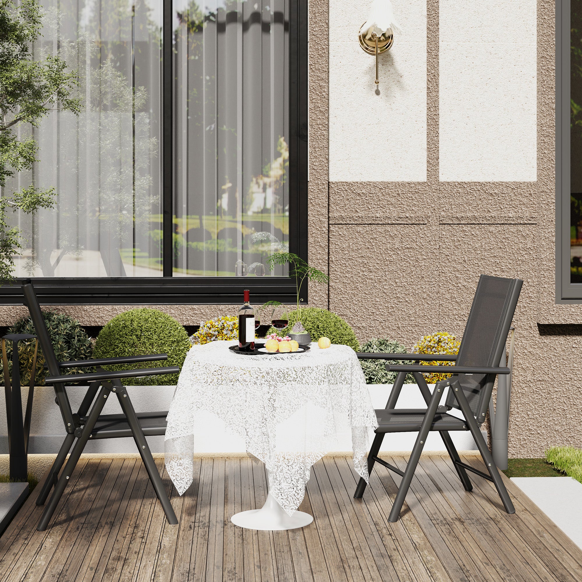 Set of 2 Aluminium Frame Folding Chair with Breathable Mesh Back and Seat, Black - Image 4