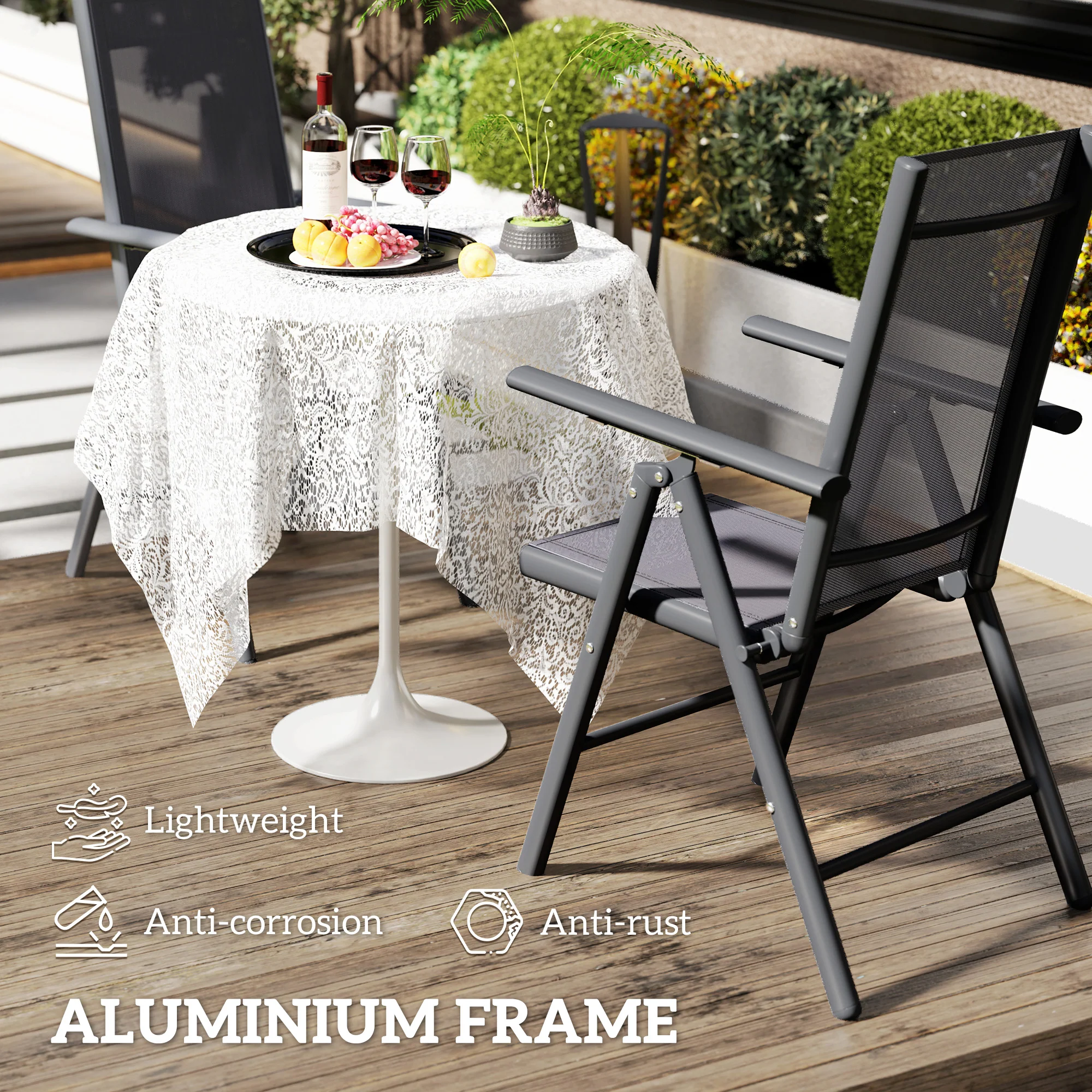 Set of 2 Aluminium Frame Folding Chair with Breathable Mesh Back and Seat, Dark Grey - Image 6