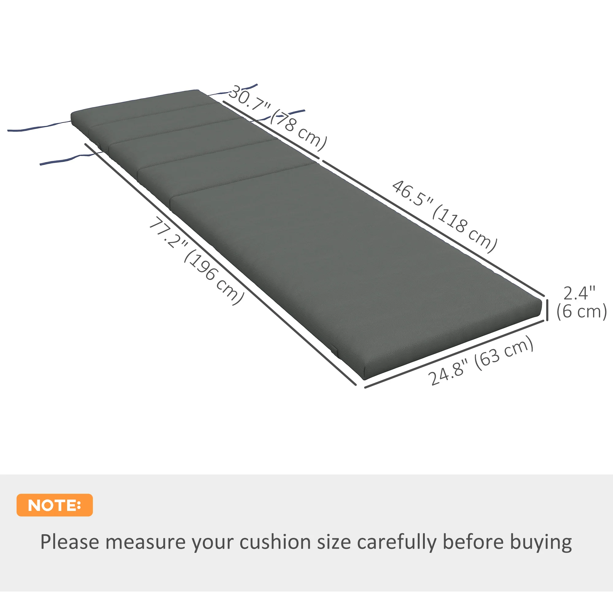 2PC Patio Chaise Lounge Chair Cushions Replacement Lounger Pads w/Headrest & Ties, Grey - Image 5