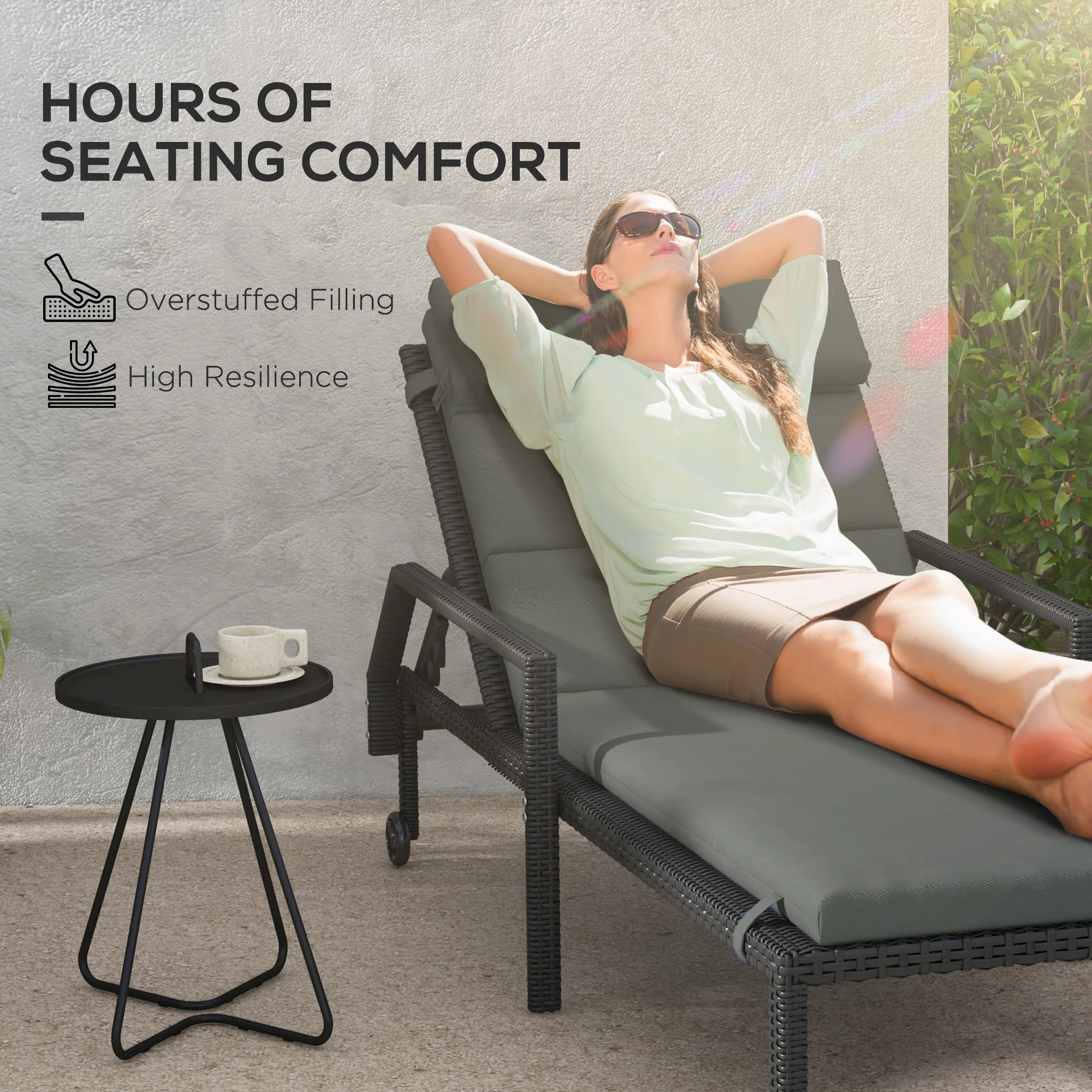 2PC Patio Chaise Lounge Chair Cushions Replacement Lounger Pads w/Headrest & Ties, Grey - Image 6