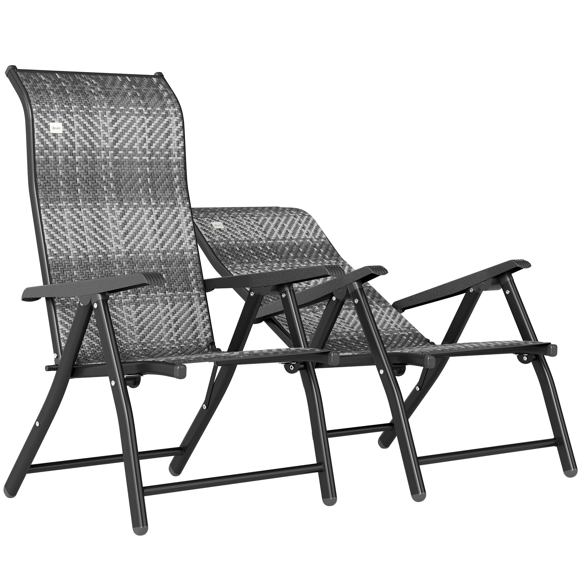 2PCs Outdoor Wicker Folding Chairs with Adjustable Backrest & Steel Frame, Mixed Grey - Image 12