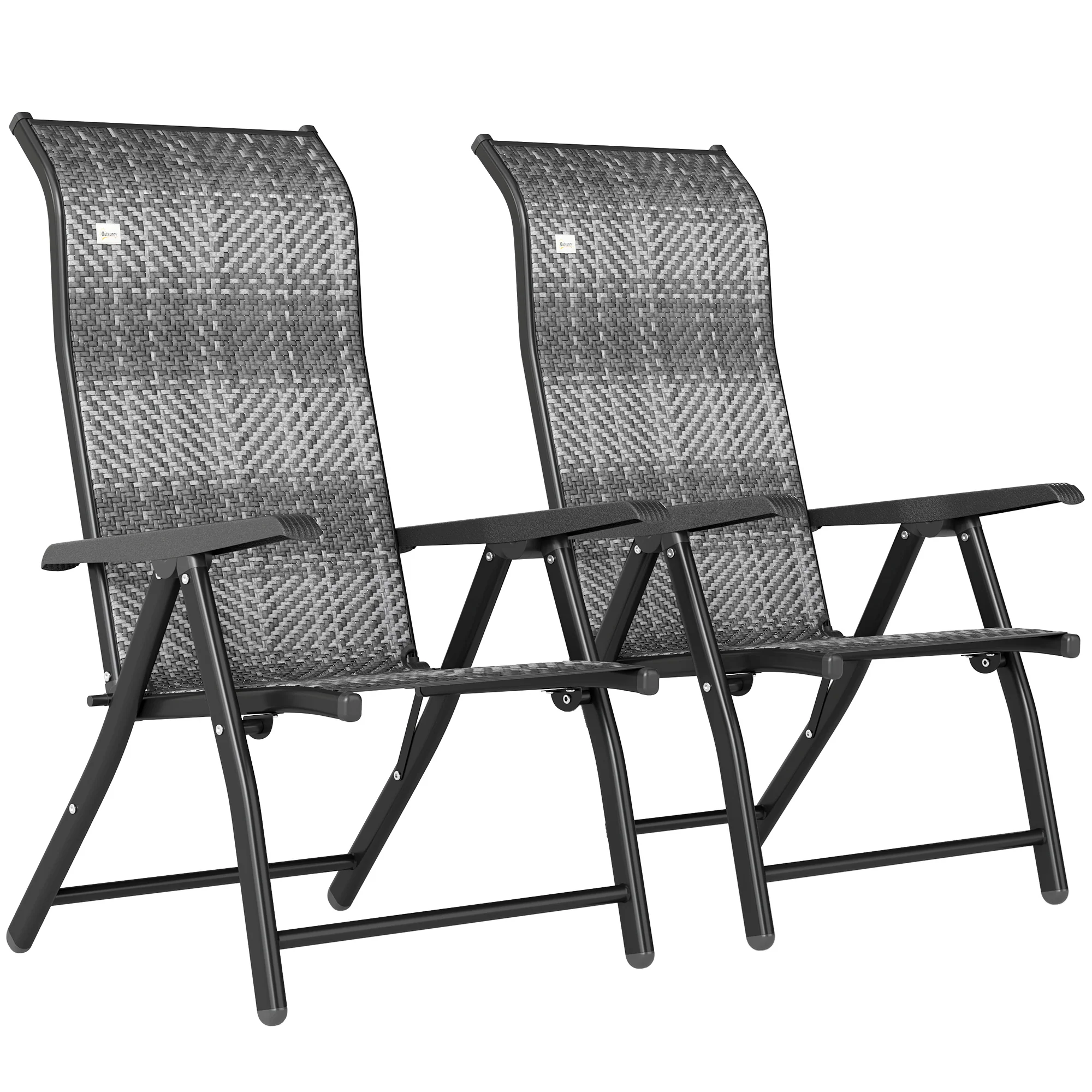 2PCs Outdoor Wicker Folding Chairs with Adjustable Backrest & Steel Frame, Mixed Grey - Image 2
