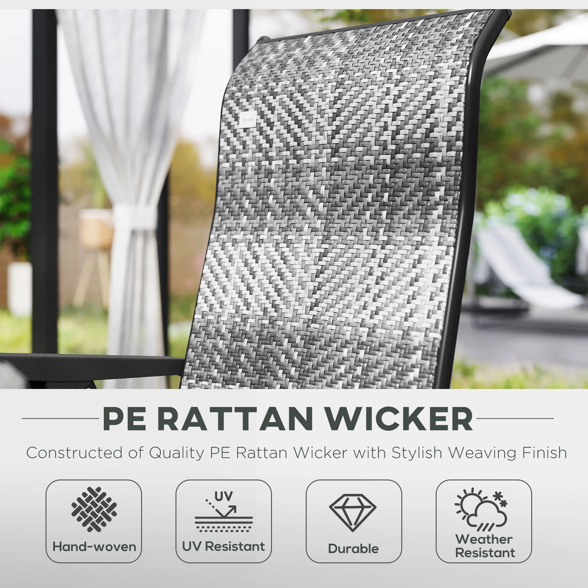 2PCs Outdoor Wicker Folding Chairs with Adjustable Backrest & Steel Frame, Mixed Grey - Image 8