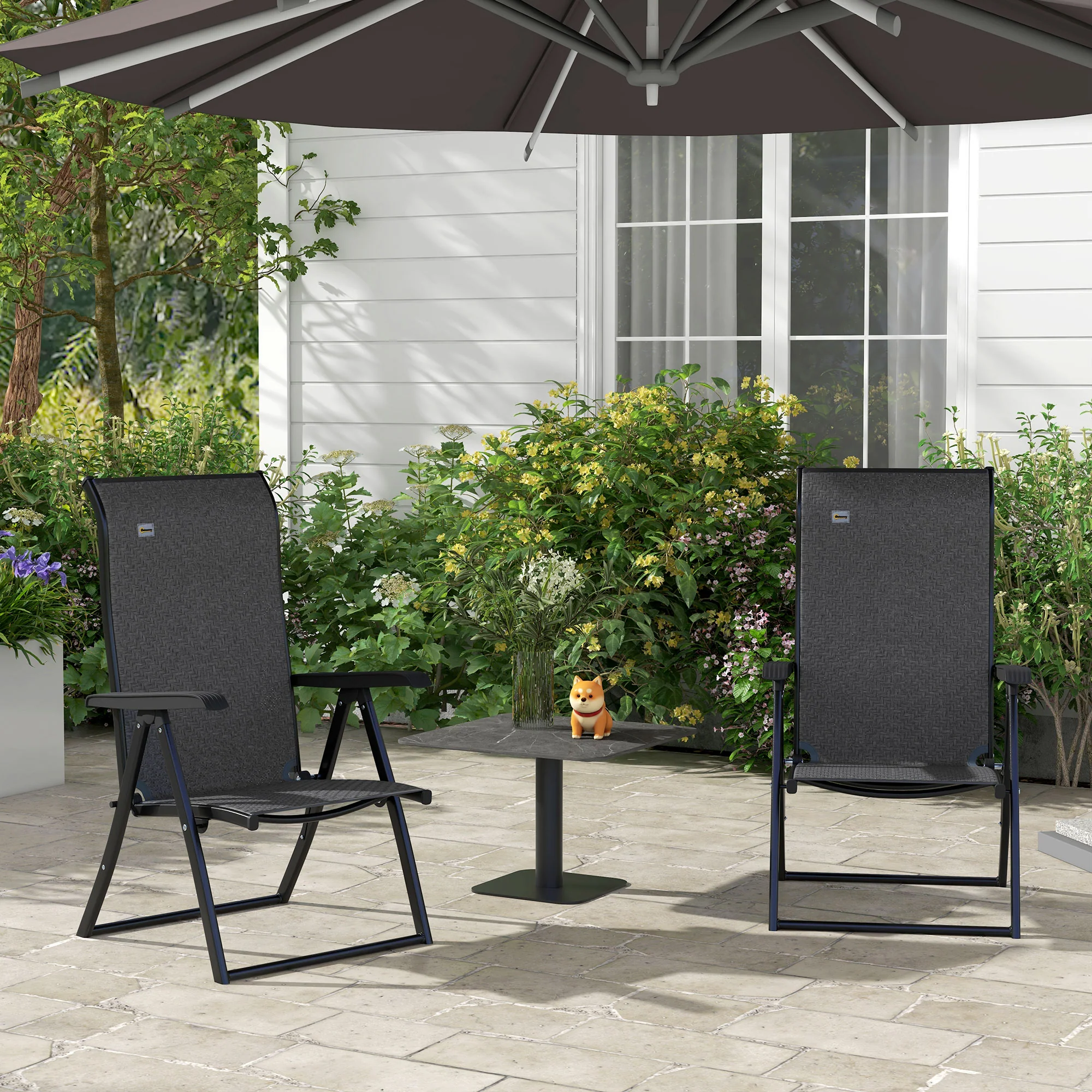 Set of 2 Folding Rattan Dining Chairs with 7 Levels Adjustable Backrest, Grey - Image 4