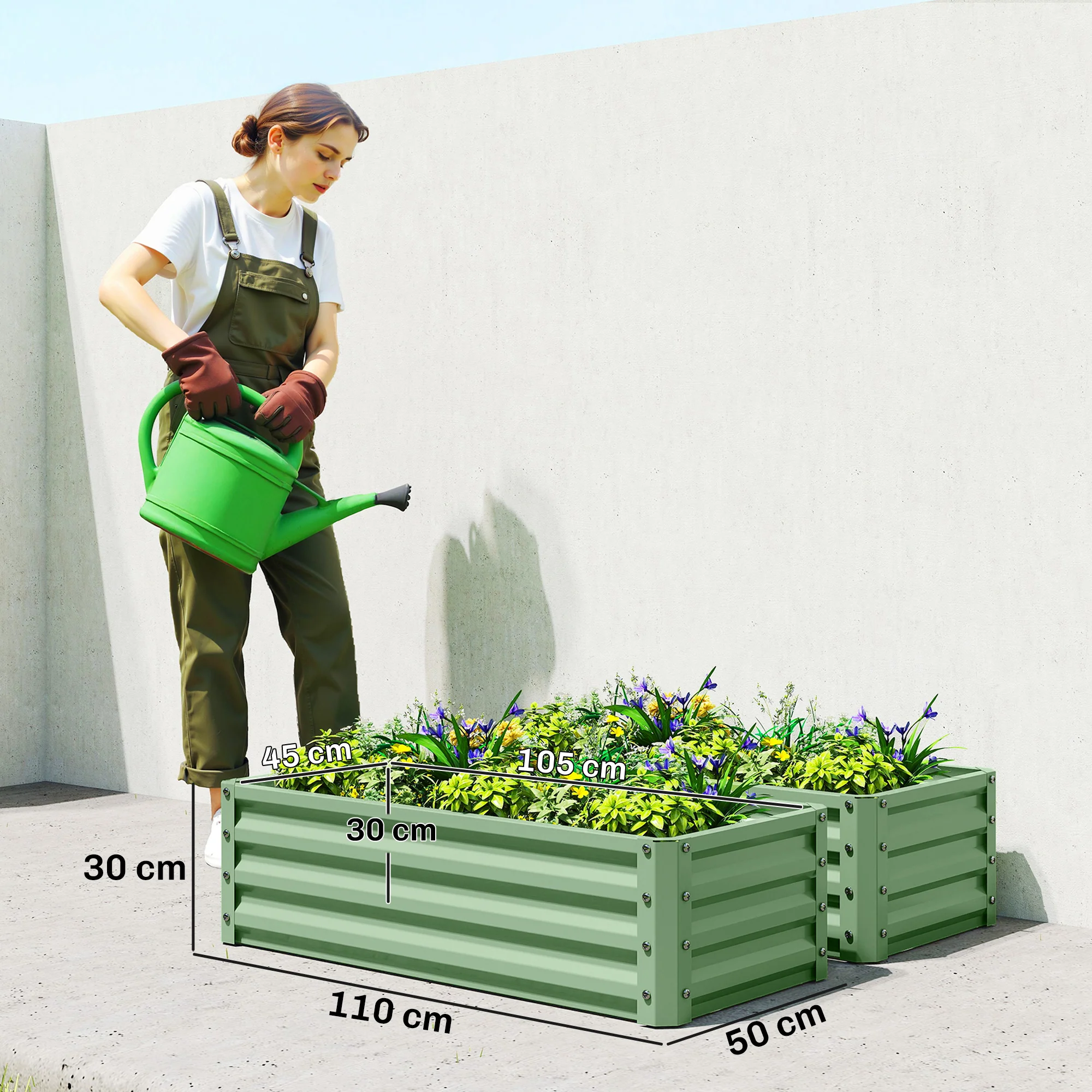 Set of 2 Raised Garden Bed, Outdoor Planter Box with Galvanised Steel Frame for Growing Vegetables, Flowers and Herbs, 110 x 50 x 30cm, Light Green - Image 5