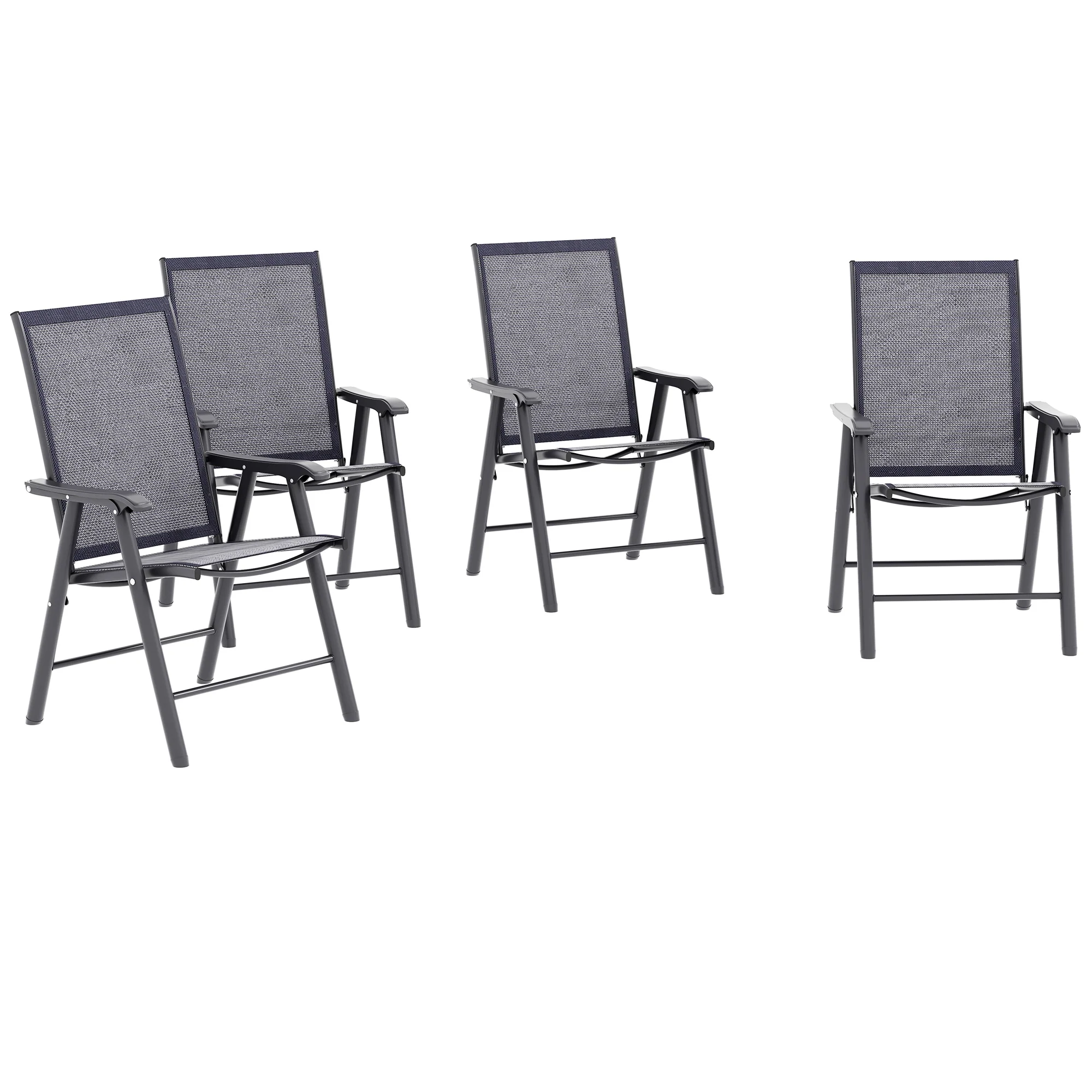 Set of 4 Metal Frame Folding Garden Chairs with Breathable Mesh Seat, Charcoal Grey - Image 12
