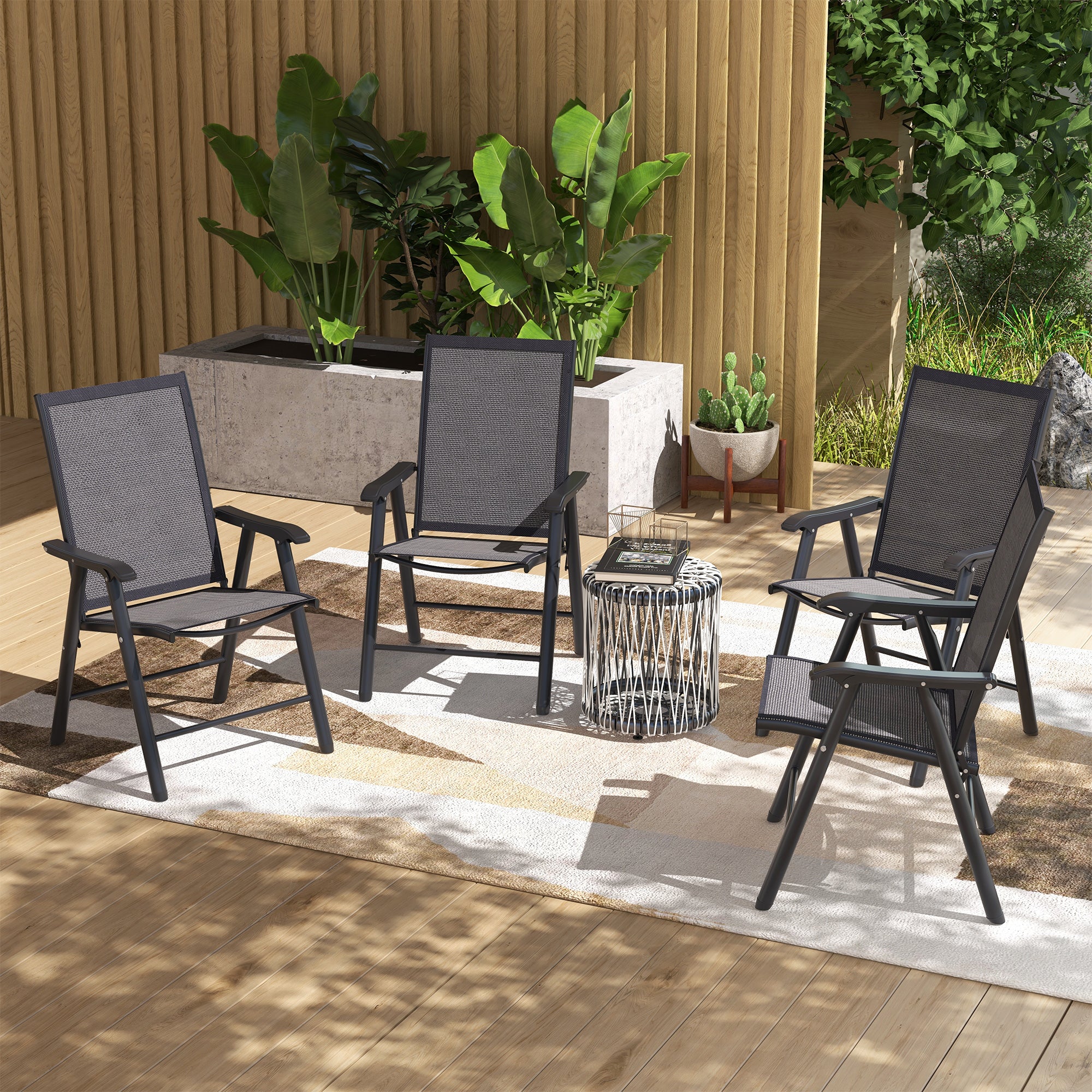 Set of 4 Metal Frame Folding Garden Chairs with Breathable Mesh Seat, Charcoal Grey - Image 4