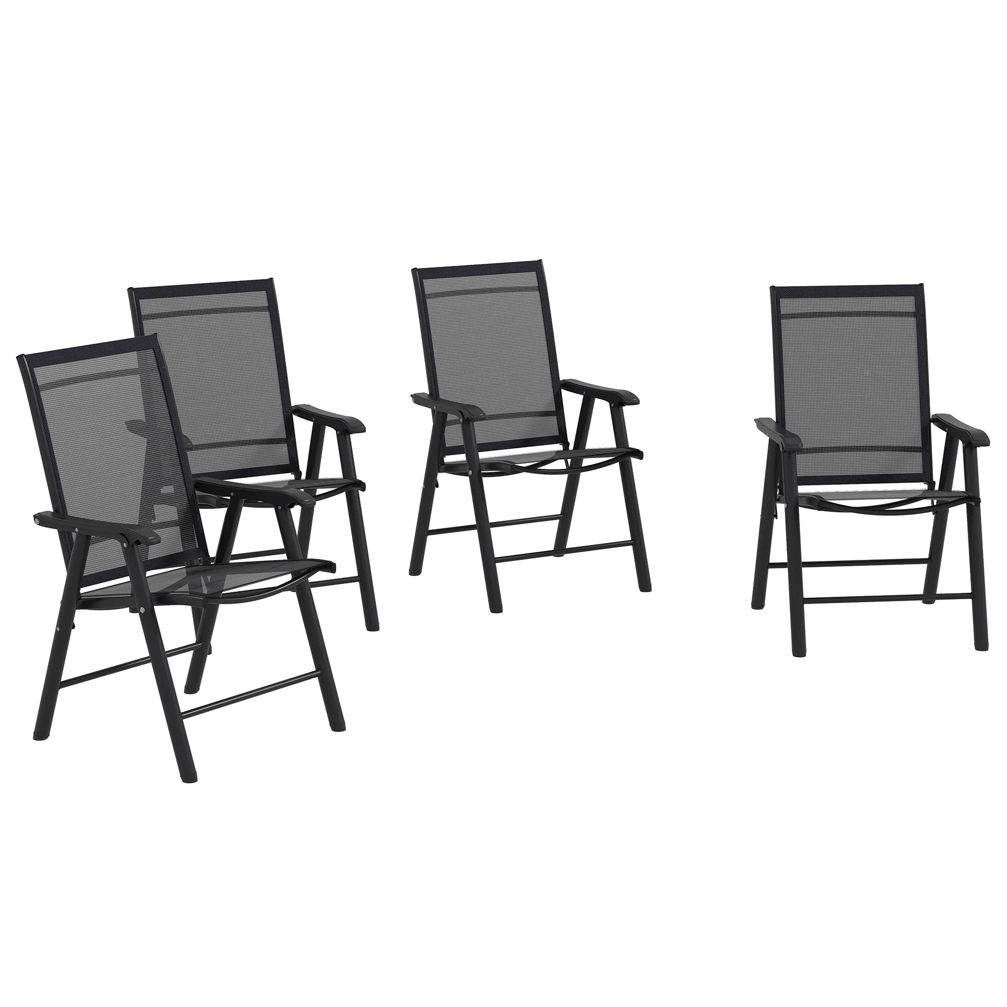 Set of 4 Metal Frame Folding Garden Chairs with Breathable Mesh Seat, Black