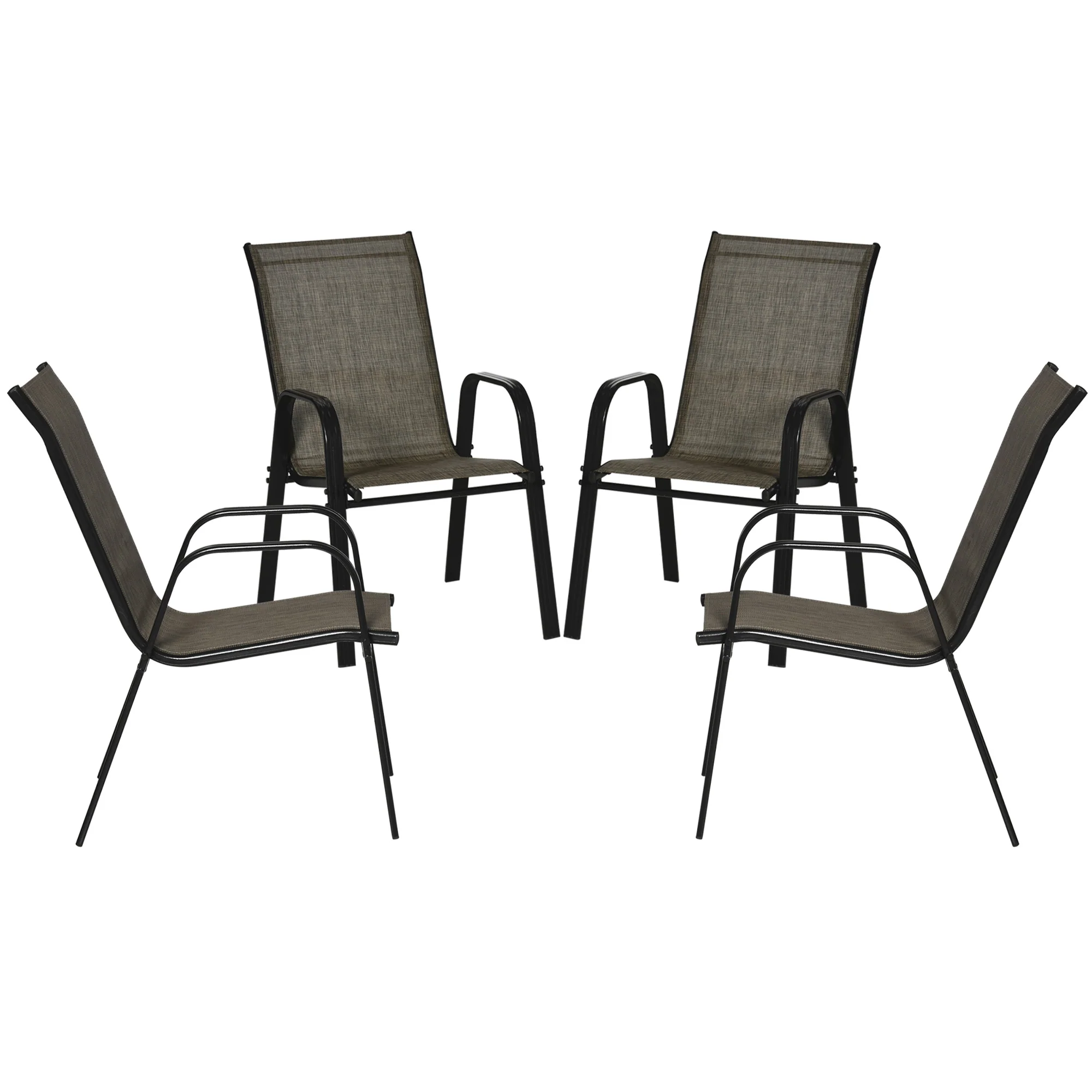 Set of 4 Outdoor Dining Chairs, Heavy Duty Stackable Patio Dining Set with Armrests, Brown - Image 2