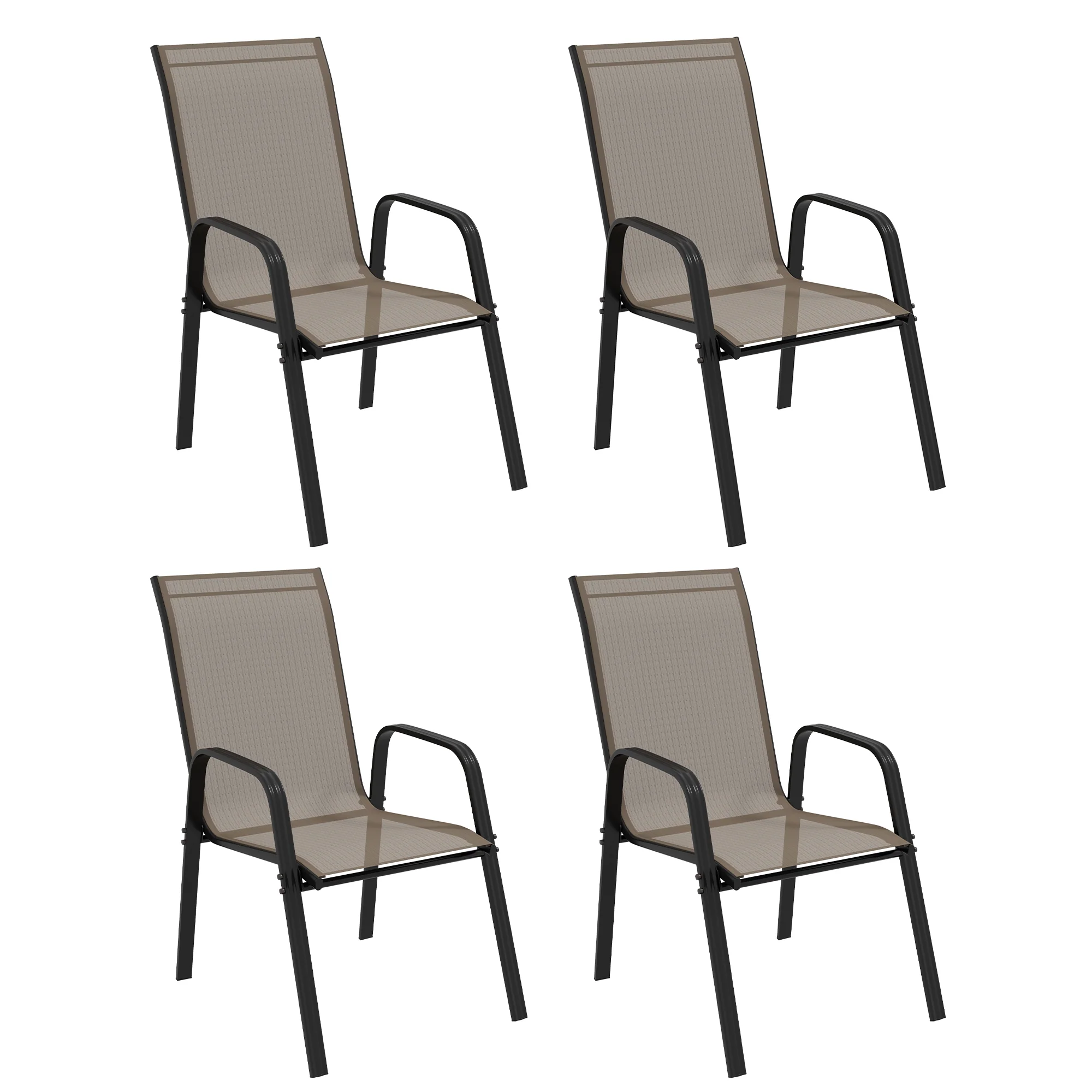Set of 4 Outdoor Dining Chairs, Heavy Duty Stackable Patio Dining Set with Armrests, Grey