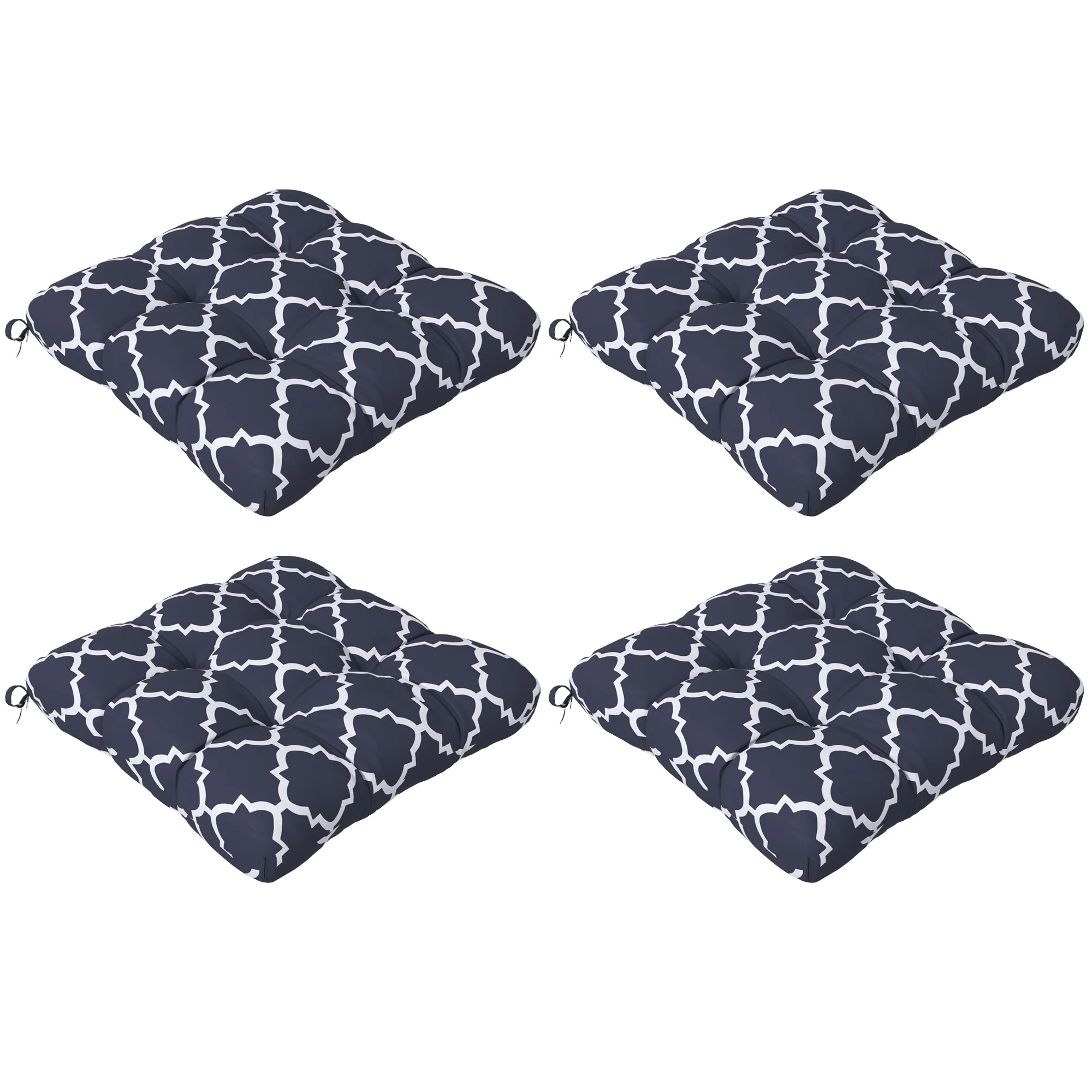 4 Piece Outdoor Seat Cushions with Ties, Water Repellent Chairs Seat Pads, Blue