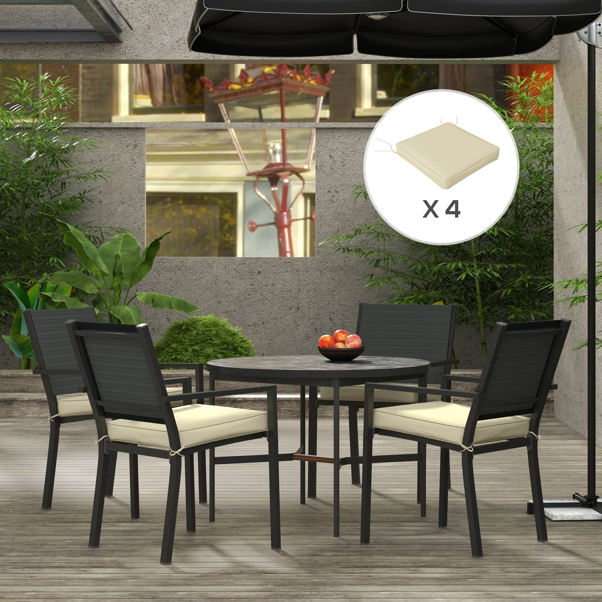4 Piece Outdoor Seat Cushions with Ties, Water Repellent Chairs Seat Pads, Beige - Image 4