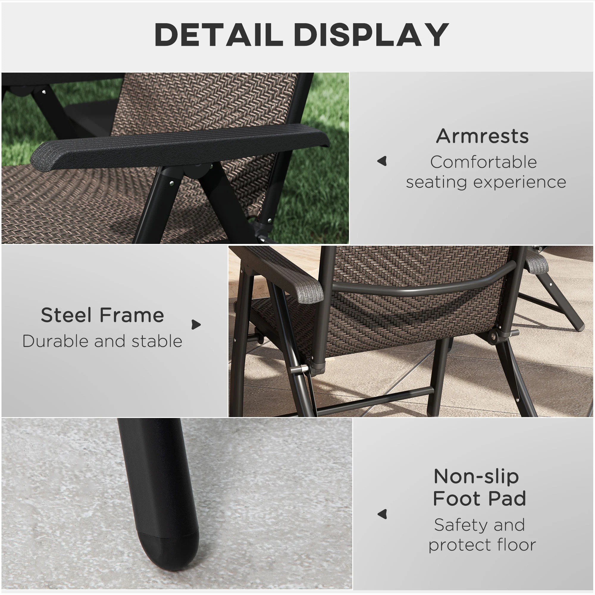 Set of 4 Folding Rattan Dining Chairs with 7 Levels Adjustable Backrest, Dark Brown - Image 9