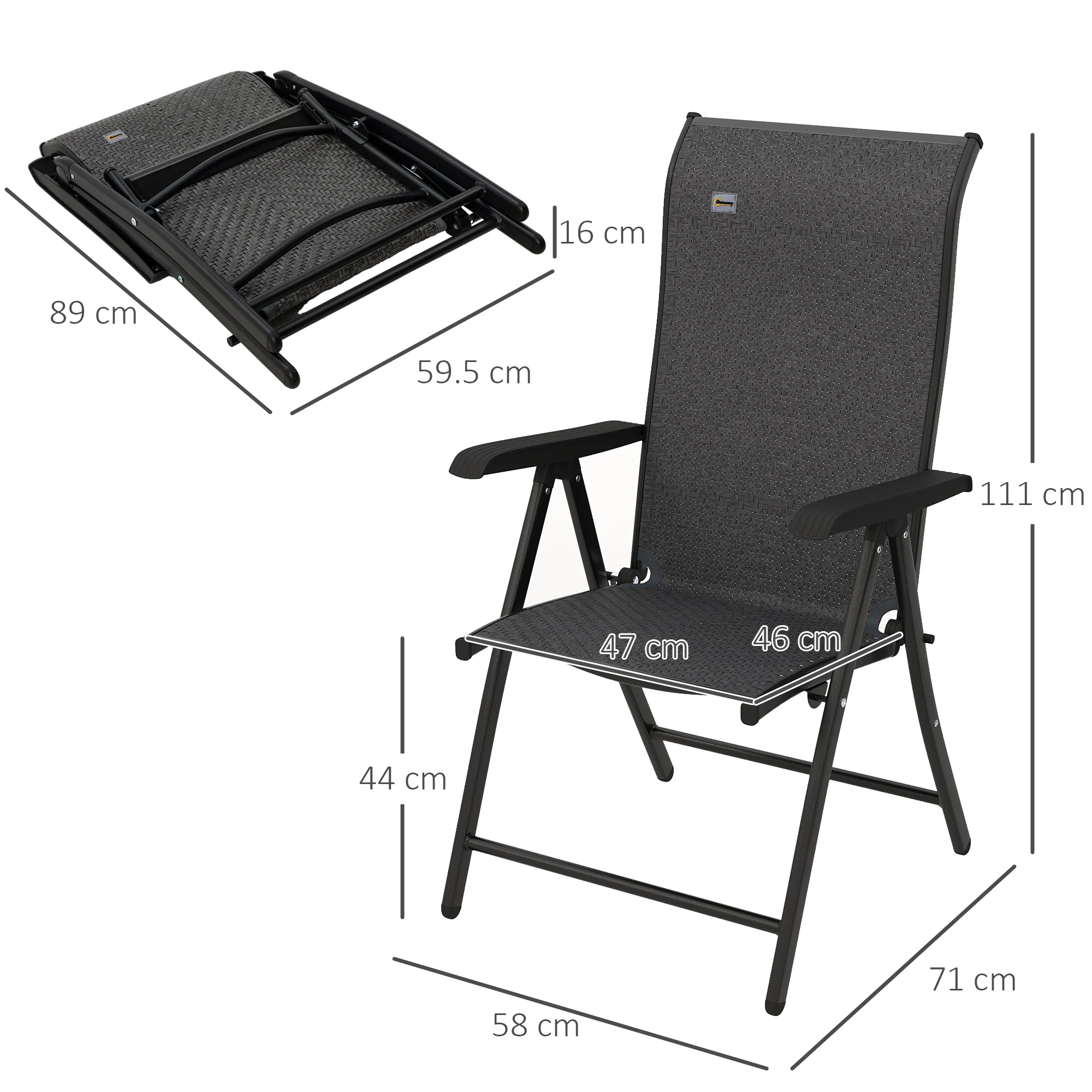 Set of 4 Folding Rattan Dining Chairs with 7 Levels Adjustable Backrest, Grey - Image 5