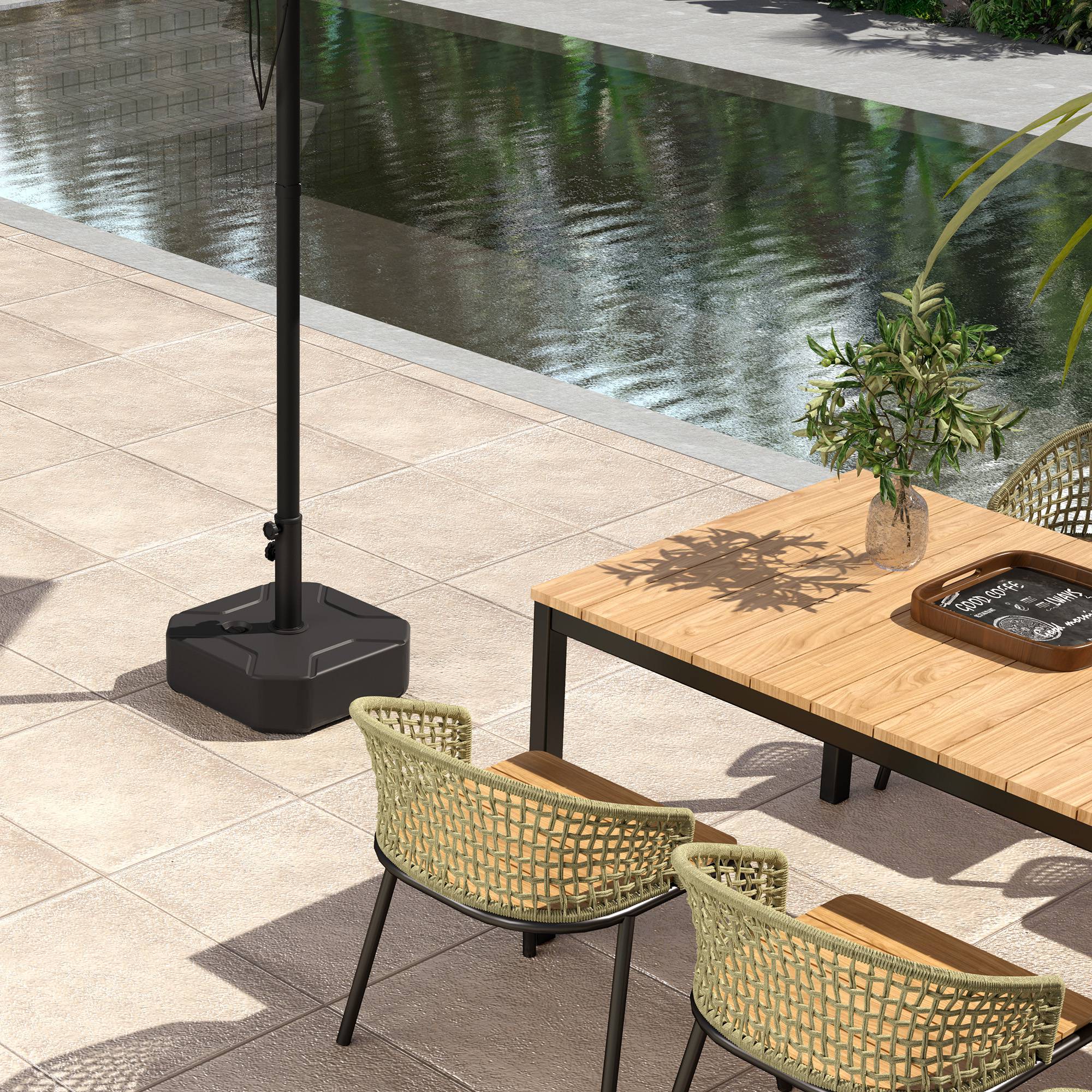 Square Parasol Base for 38, 48 mm Poles, Filled Up to 25kg Sand or 20kg Water, Black - Image 11