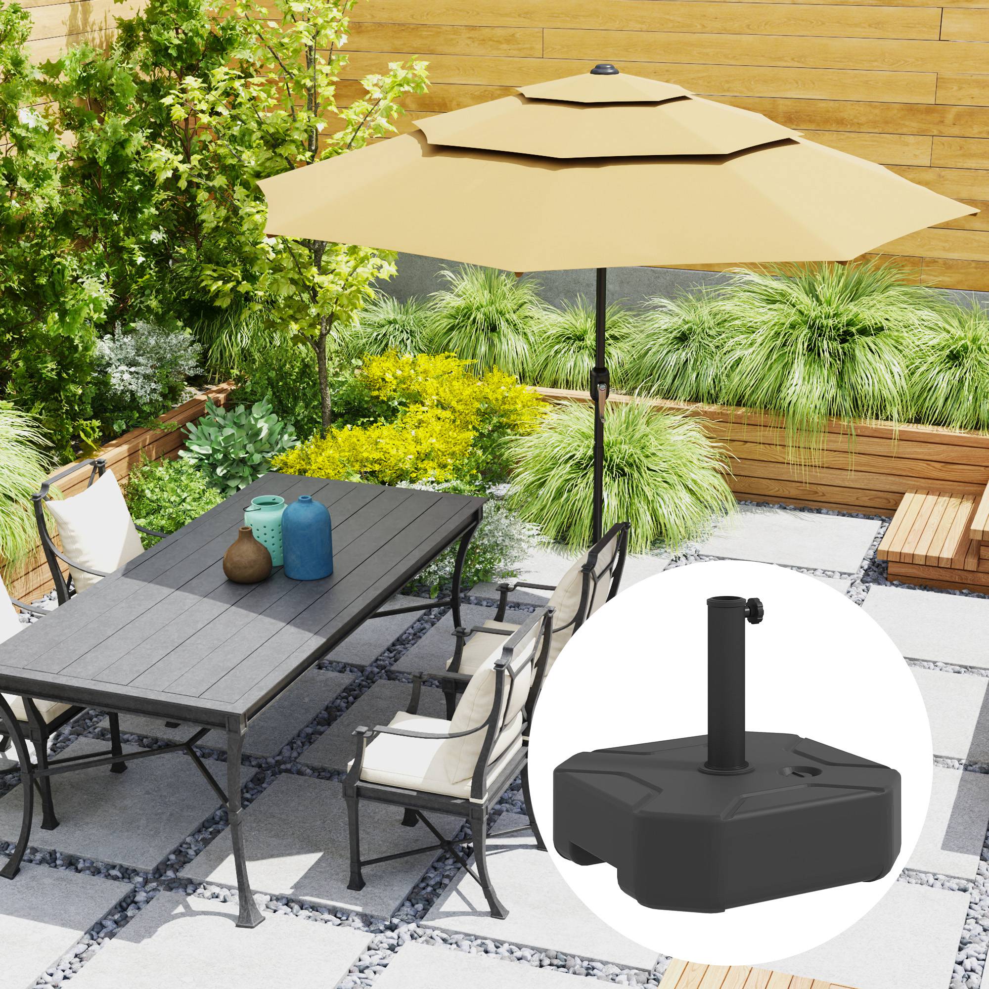 Square Parasol Base for 38, 48 mm Poles, Filled Up to 25kg Sand or 20kg Water, Black - Image 4