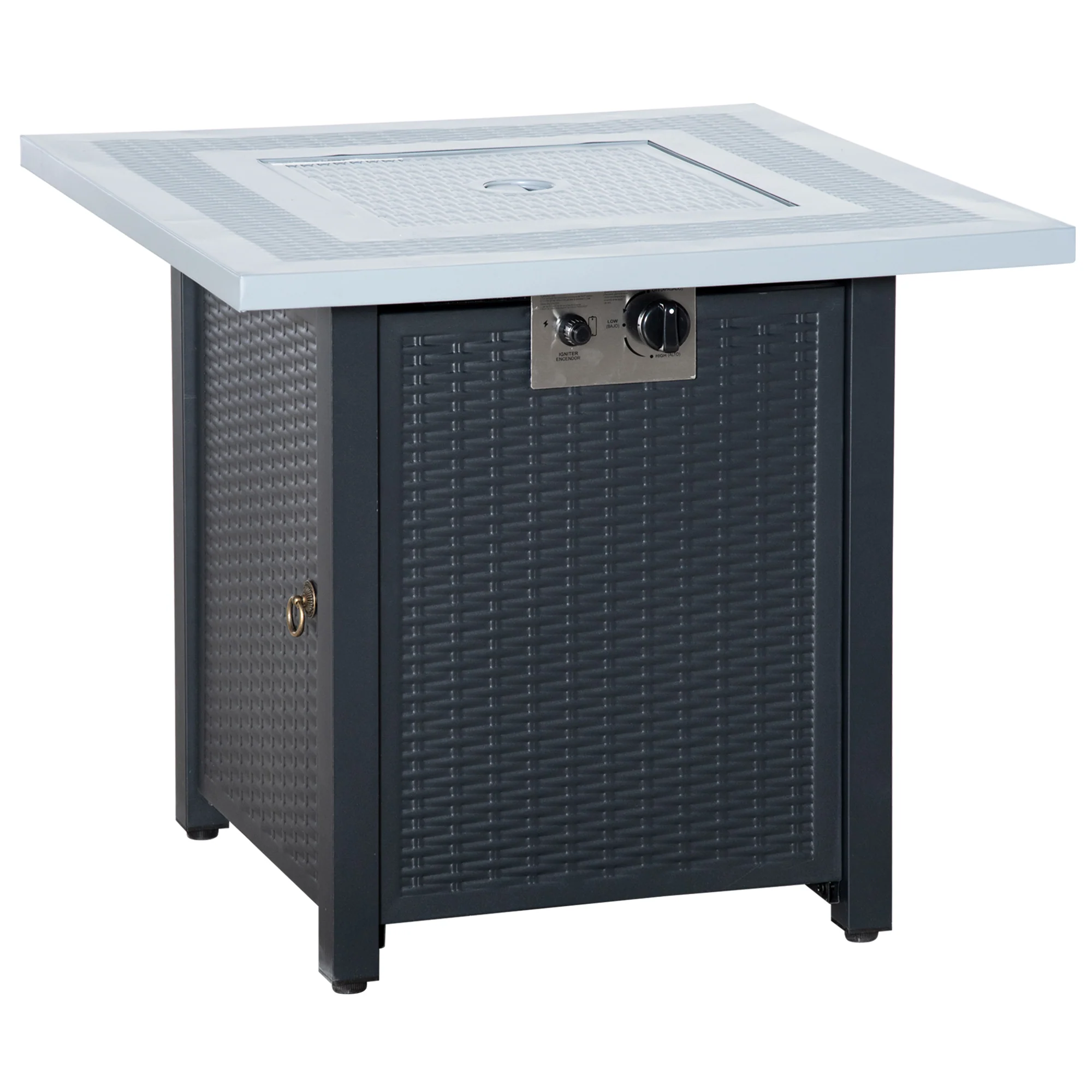 Square Propane Gas Fire Pit Table, 40000 BTU Rattan Smokeless Firepit Patio Heater with Lava Rocks and Lid, 71cm x 71cm x 62cm, Black - Image 12
