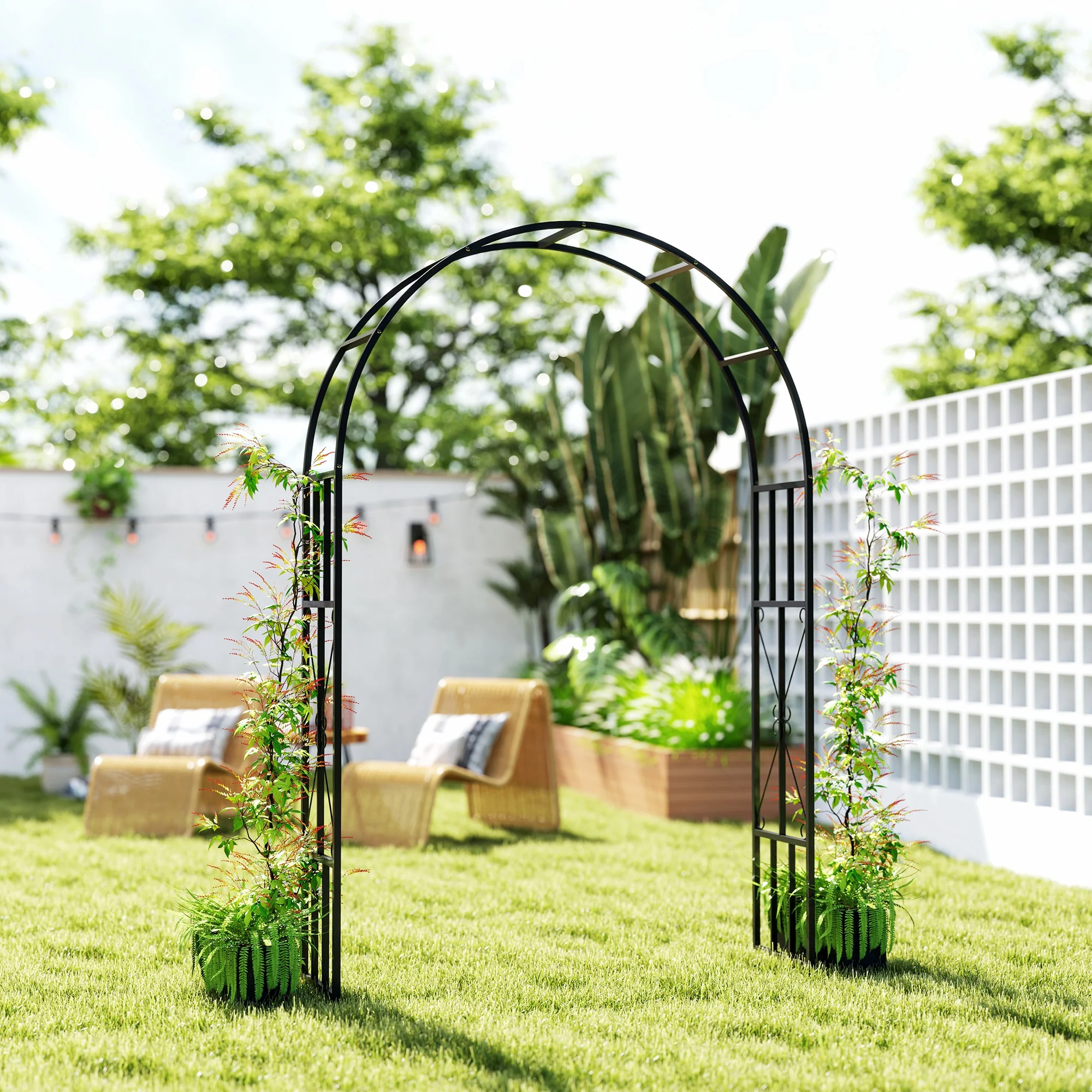 Metal Garden Arch with Trellis for Climbing Plants, Outdoor Wedding Arch for Party Decoration, Black - Image 10