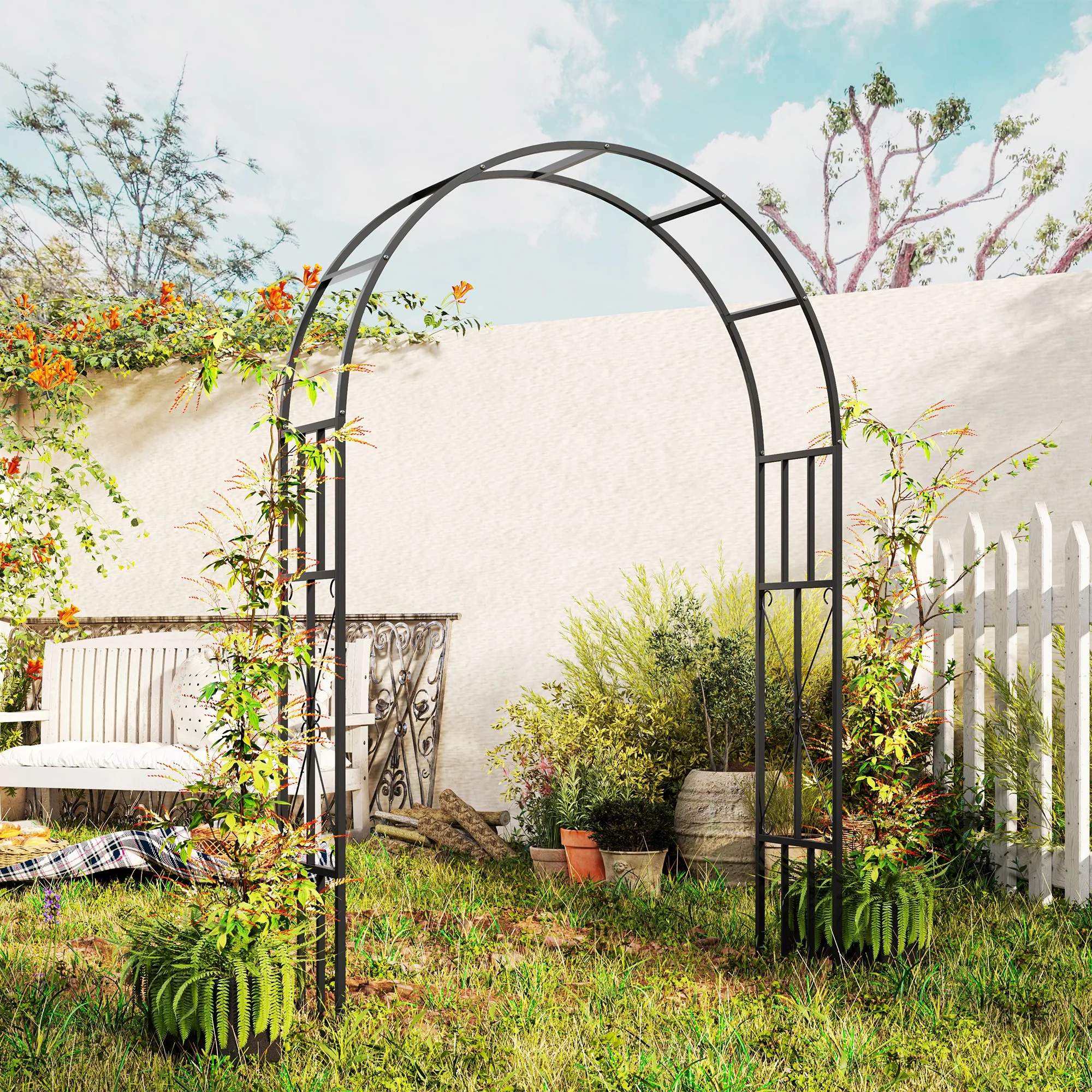 Metal Garden Arch with Trellis for Climbing Plants, Outdoor Wedding Arch for Party Decoration, Black - Image 4