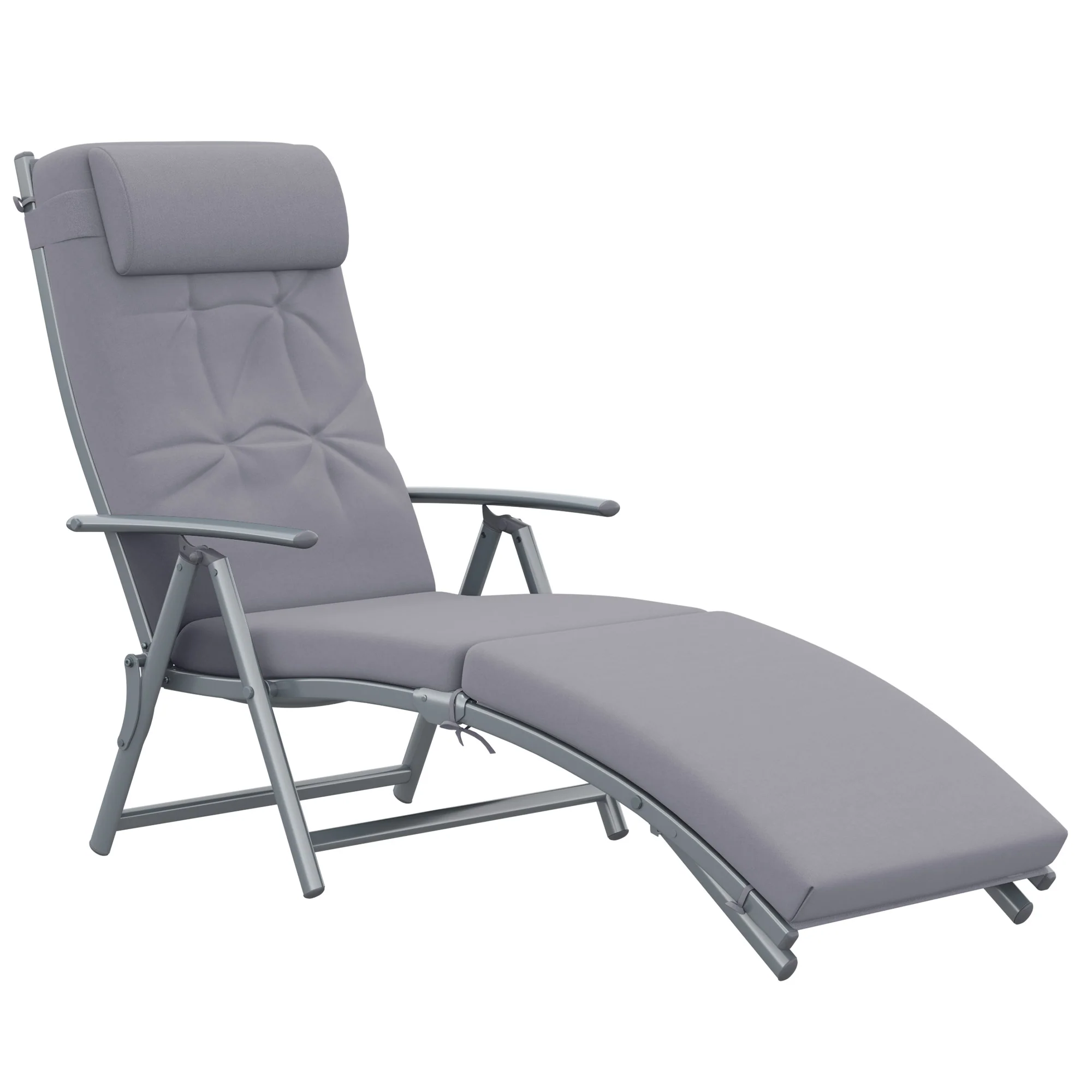 Steel Frame Folding Sun Lounger with Headrest & 7-Level Adjustable Backrest, Grey - Image 2